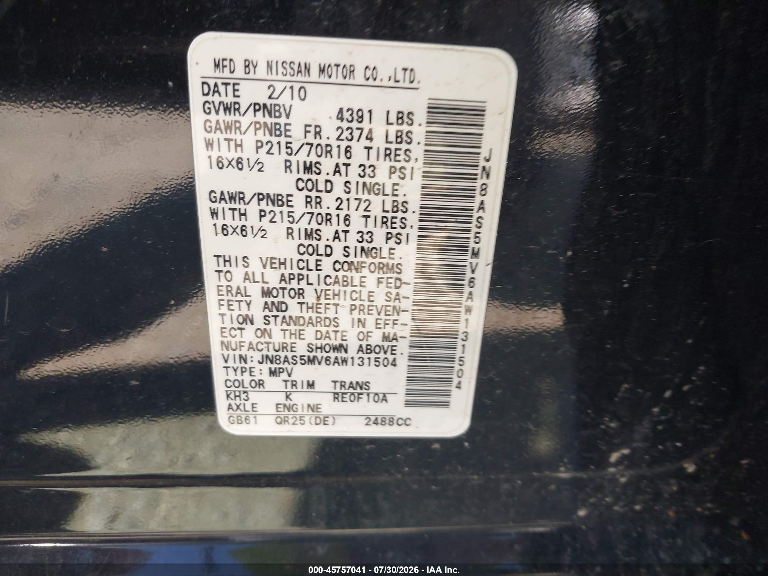 2010 Nissan Rogue S Black vin: JN8AS5MV6AW131504