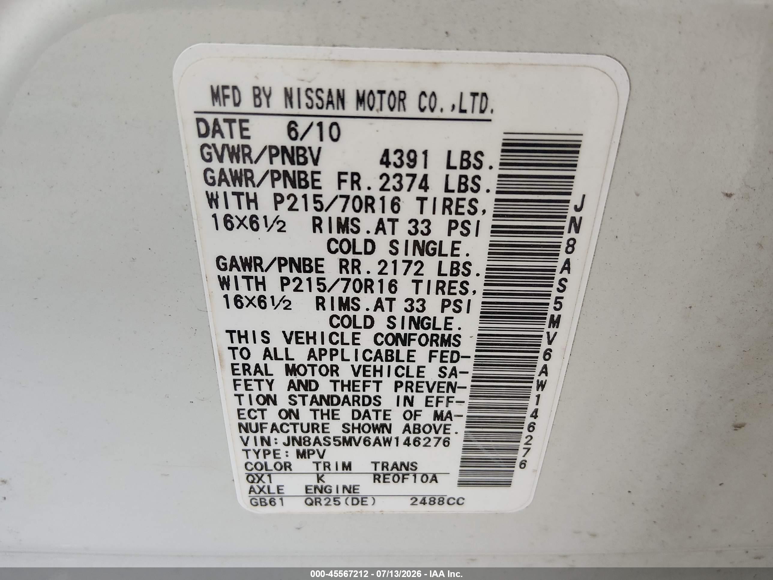 2010 Nissan Rogue S White vin: JN8AS5MV6AW146276
