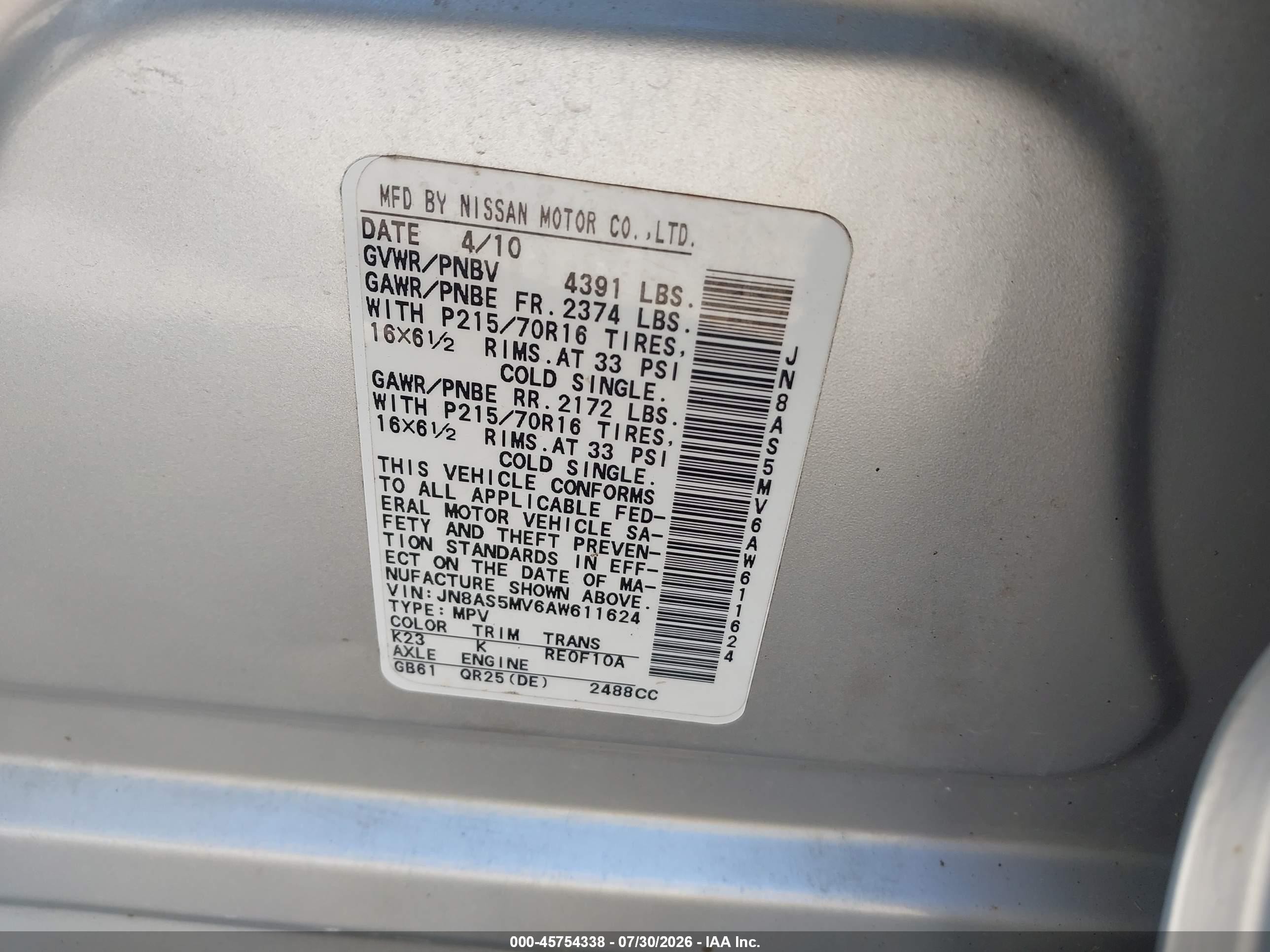 2010 Nissan Rogue S Silver vin: JN8AS5MV6AW611624