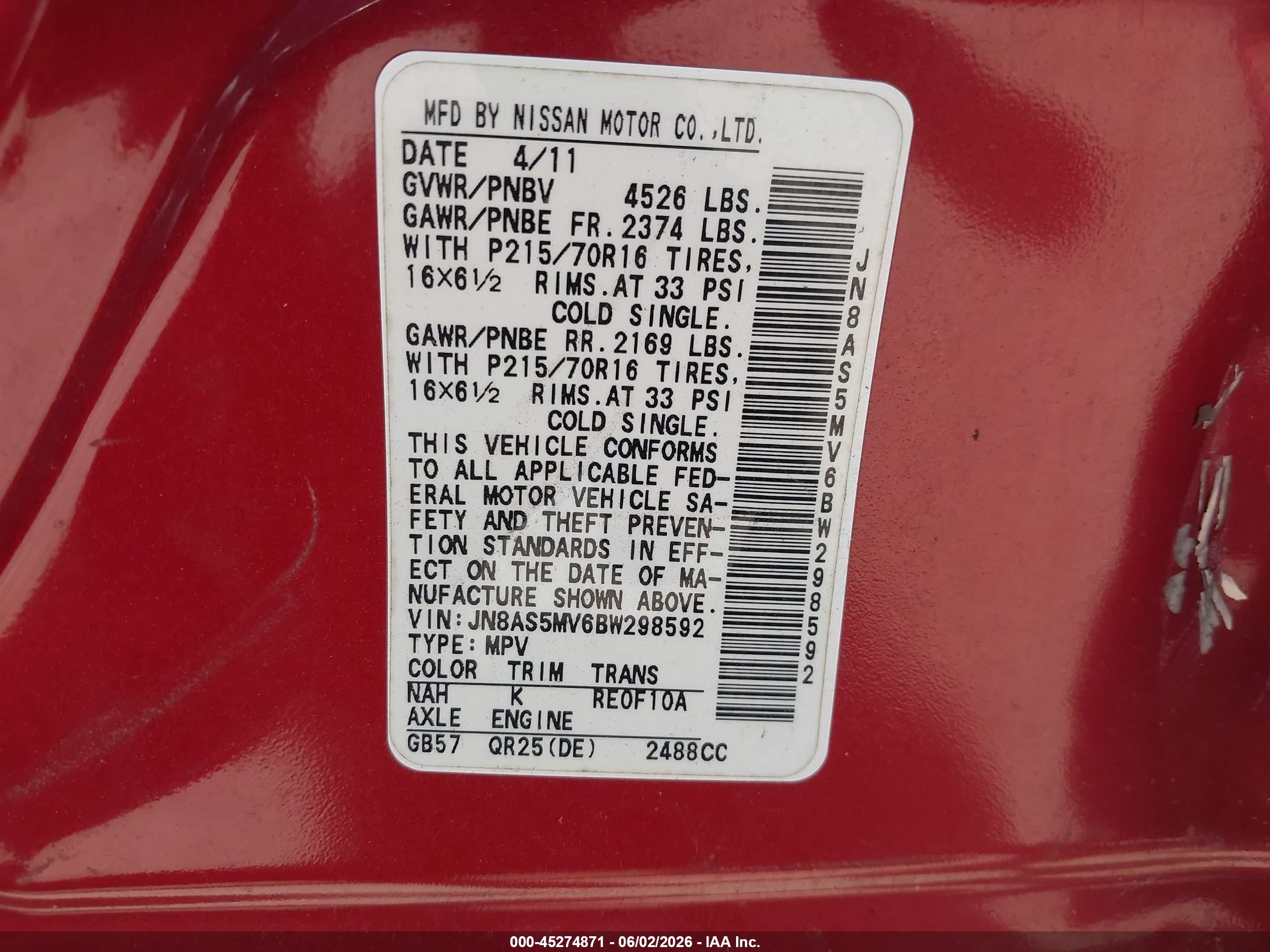 2011 Nissan Rogue S Red vin: JN8AS5MV6BW298592