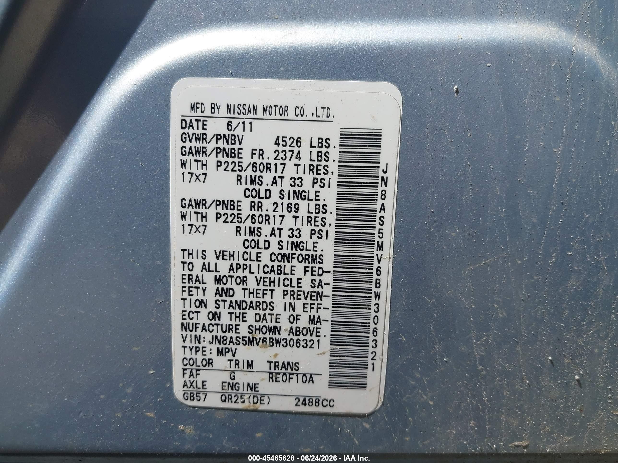 2011 Nissan Rogue Sv Light Blue vin: JN8AS5MV6BW306321