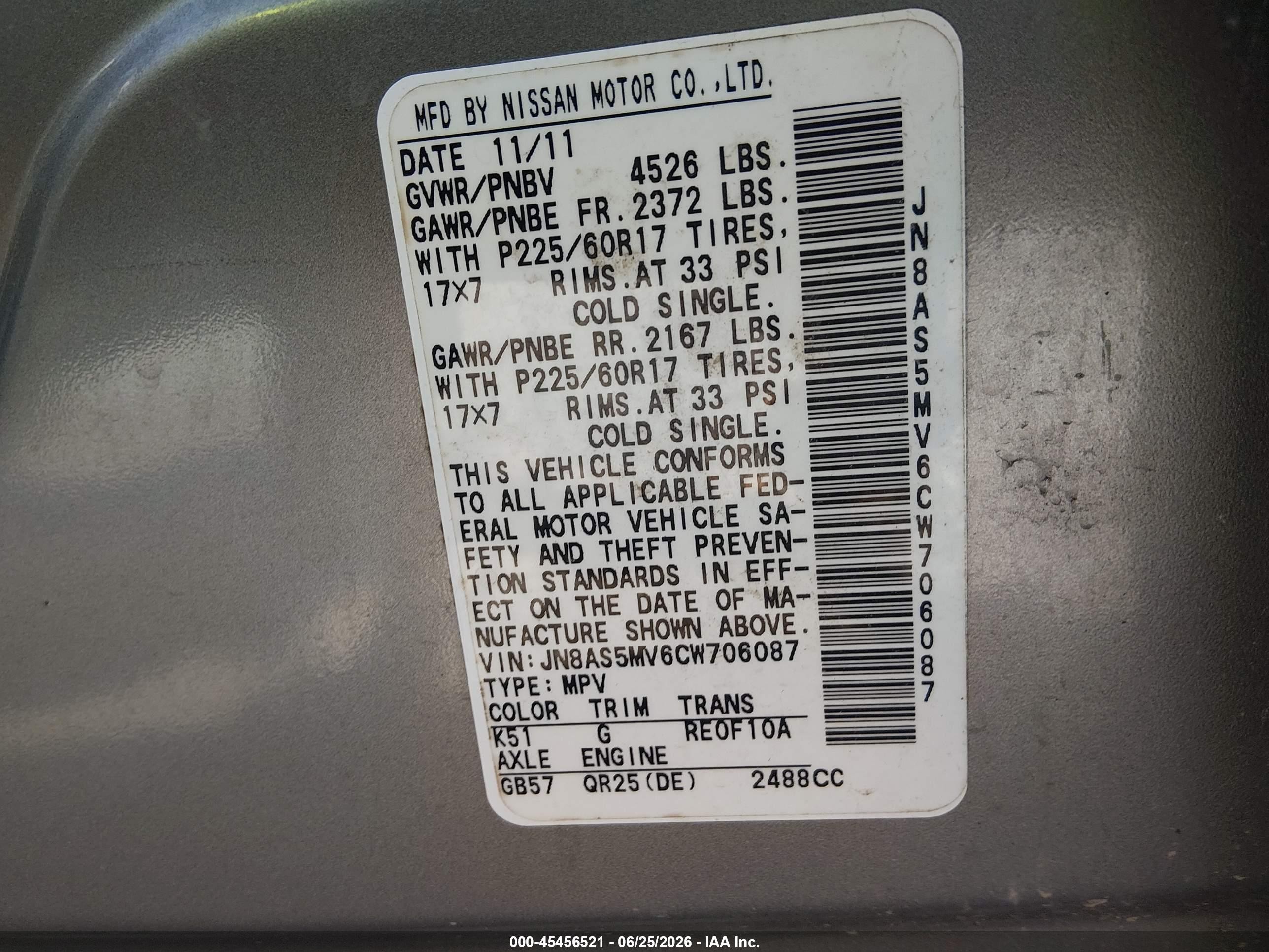 2012 Nissan Rogue Sv Gray vin: JN8AS5MV6CW706087