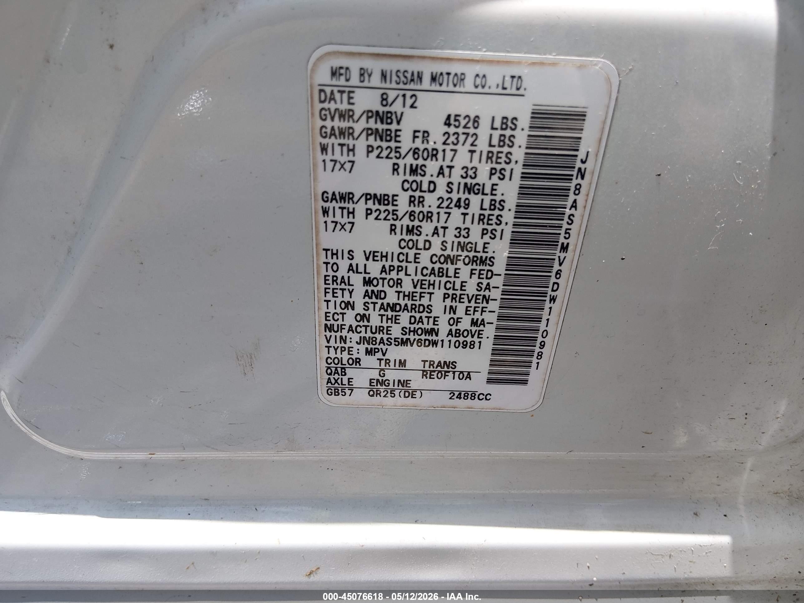 2013 Nissan Rogue Sv White vin: JN8AS5MV6DW110981