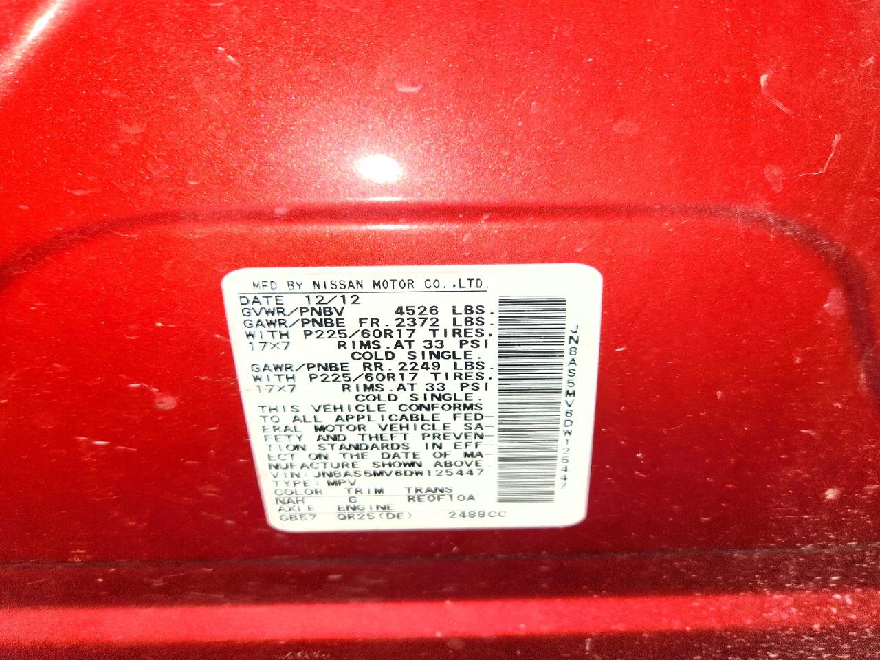 2013 Nissan Rogue S Red vin: JN8AS5MV6DW125447