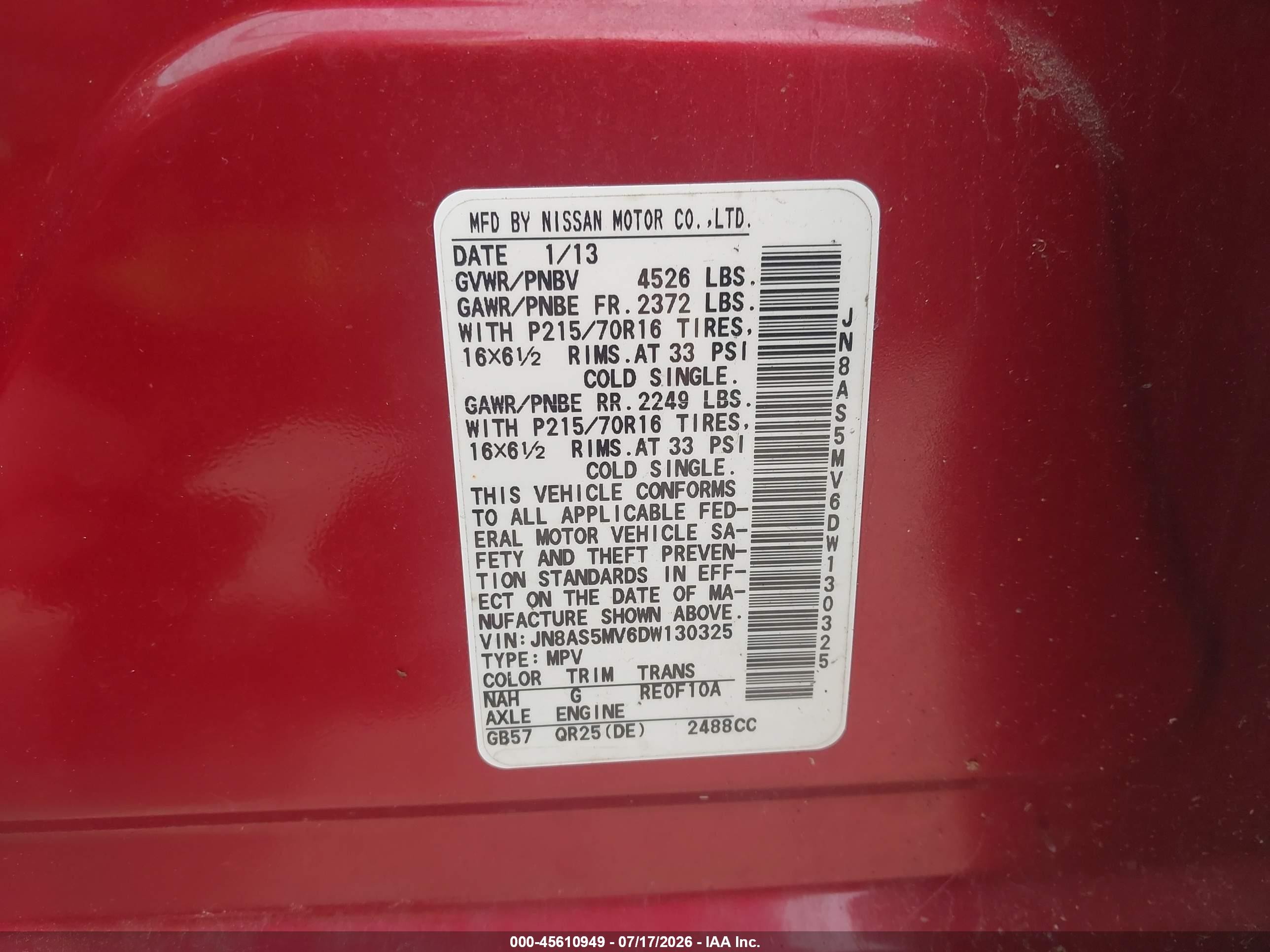 2013 Nissan Rogue S Red vin: JN8AS5MV6DW130325