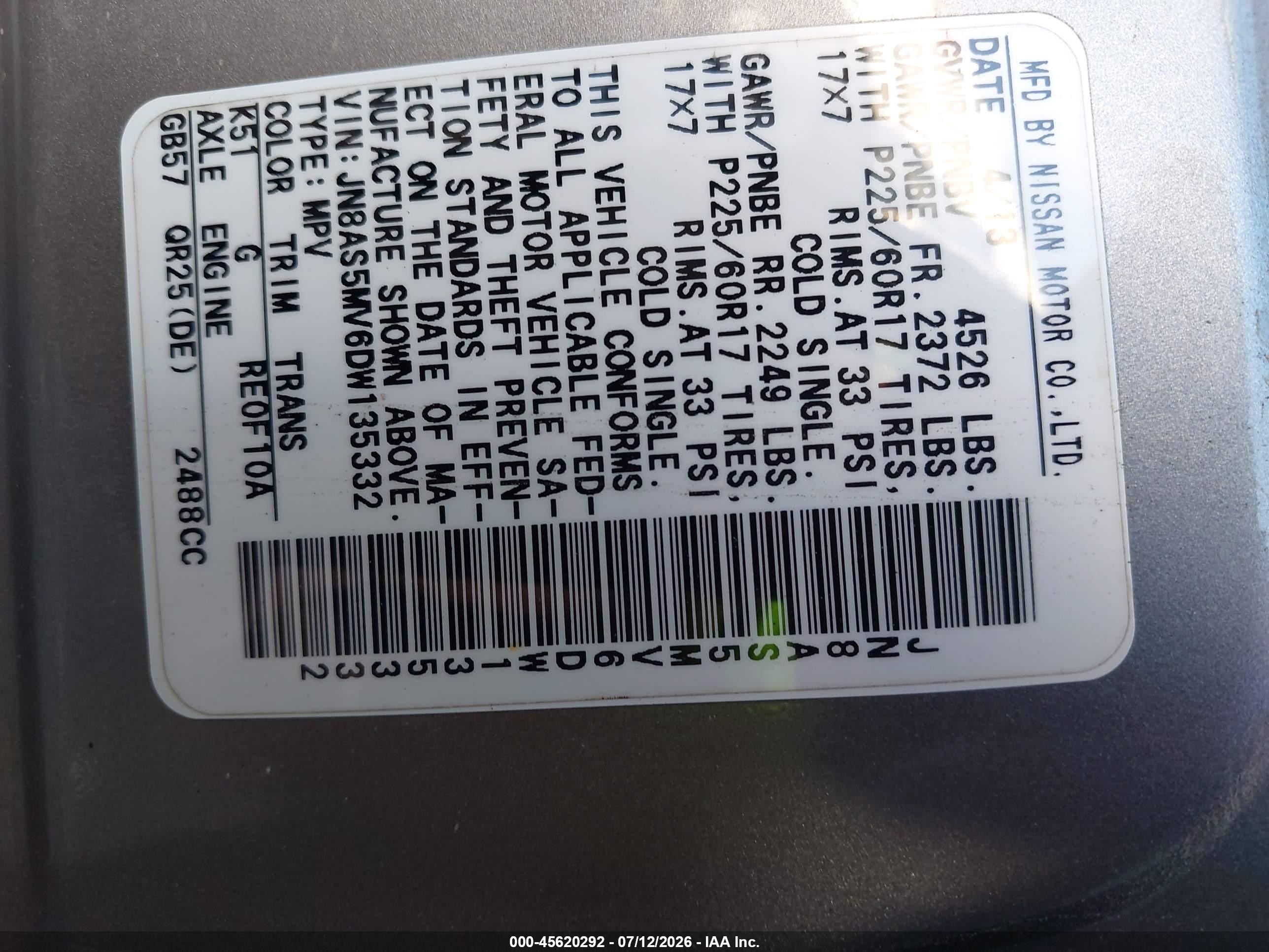 2013 Nissan Rogue Sv Gray vin: JN8AS5MV6DW135332