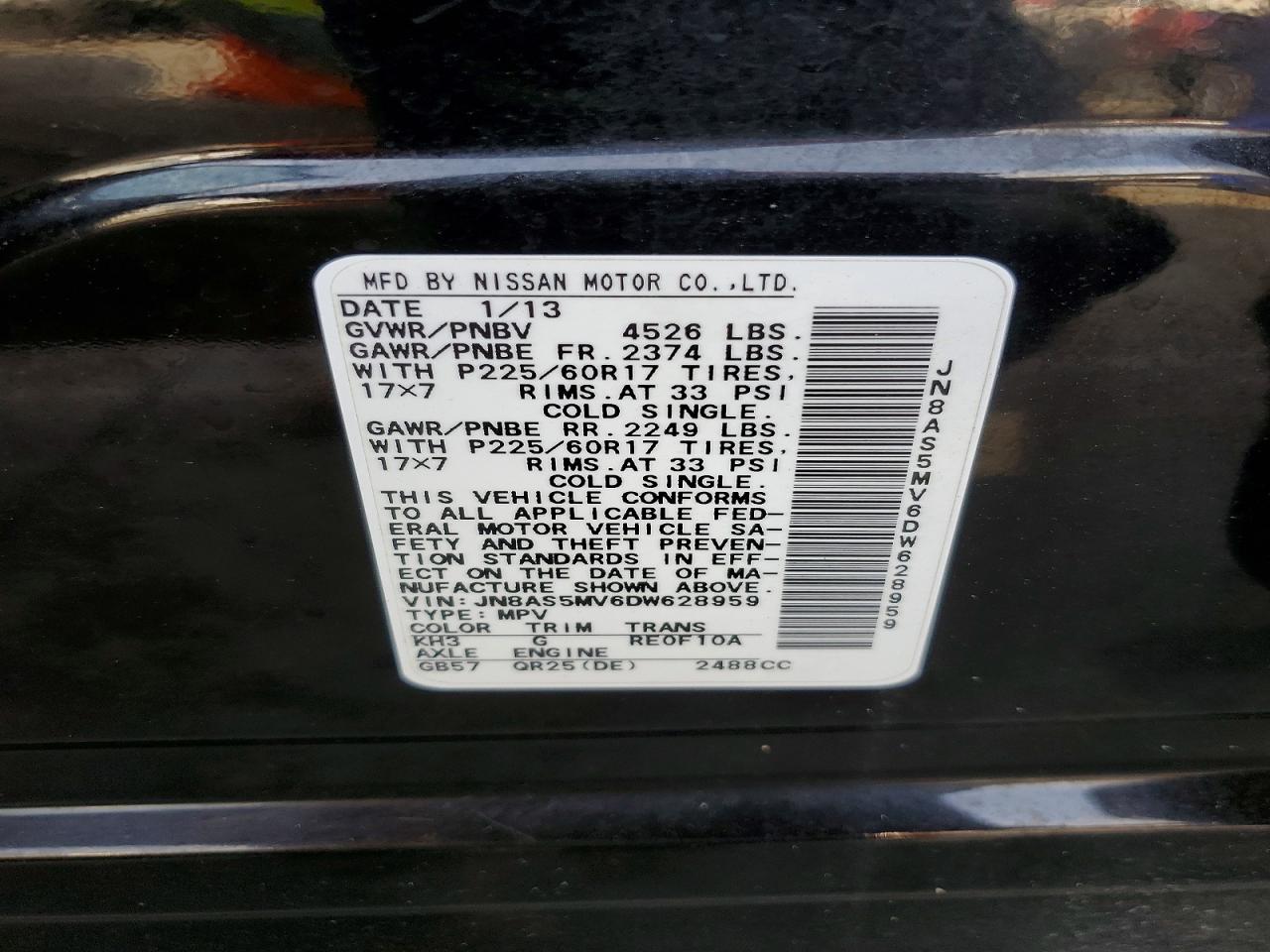 2013 Nissan Rogue S Black vin: JN8AS5MV6DW628959