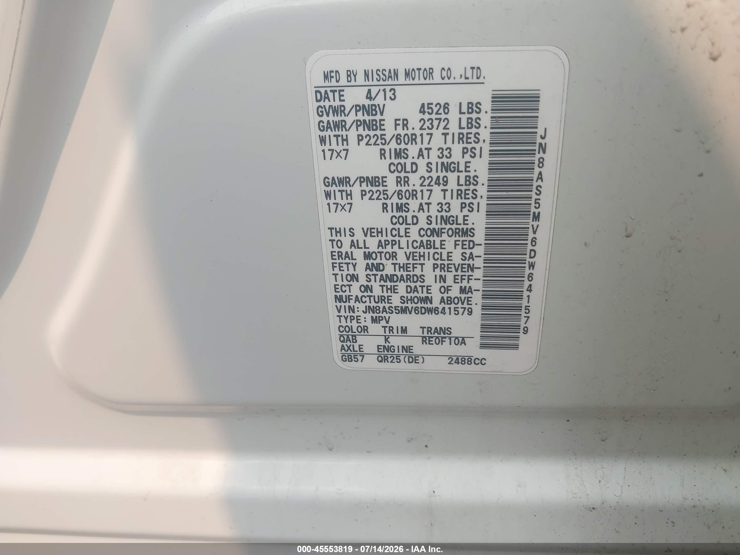 2013 Nissan Rogue Sv White vin: JN8AS5MV6DW641579
