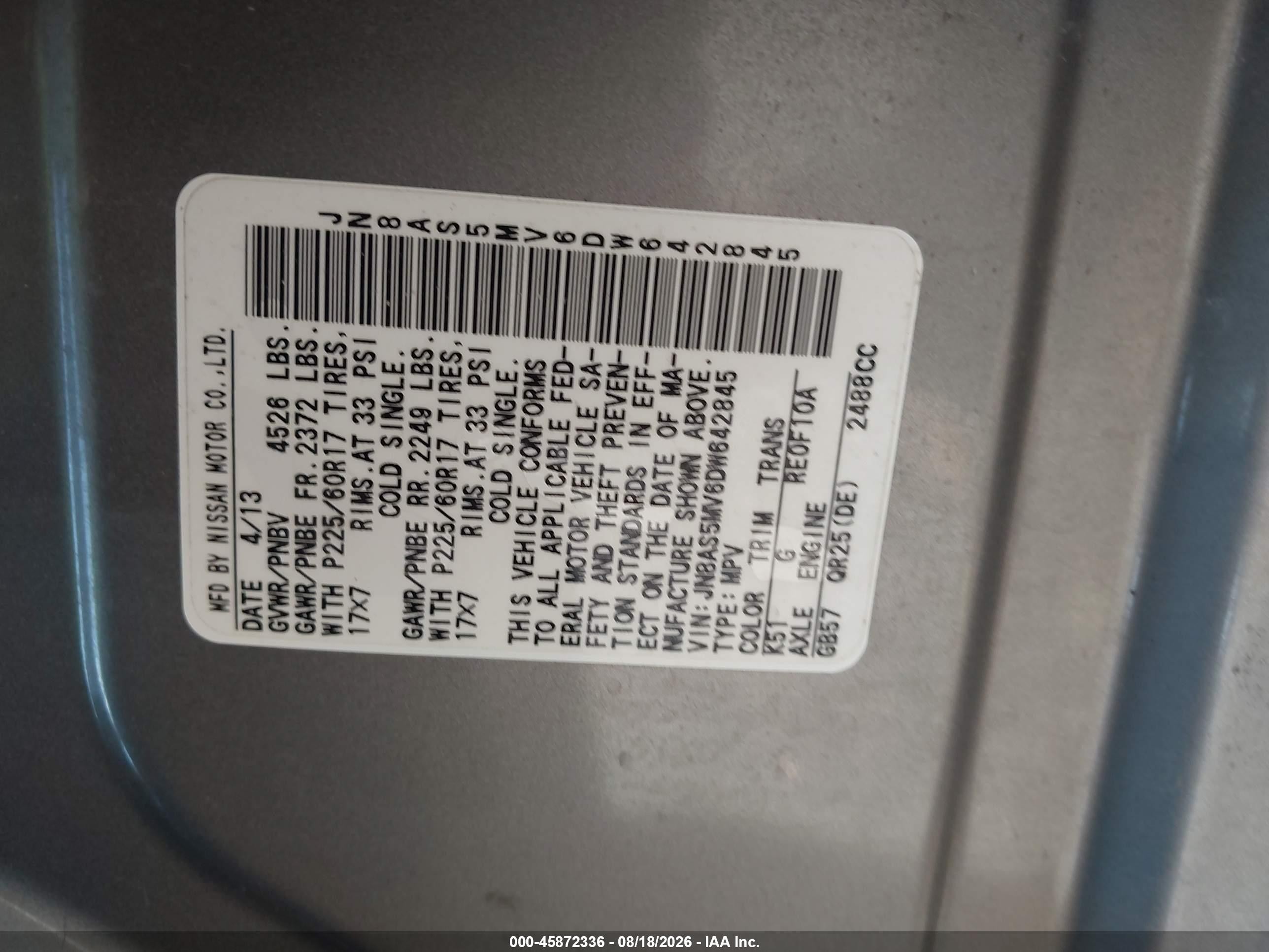 2013 Nissan Rogue Sv Gray vin: JN8AS5MV6DW642845
