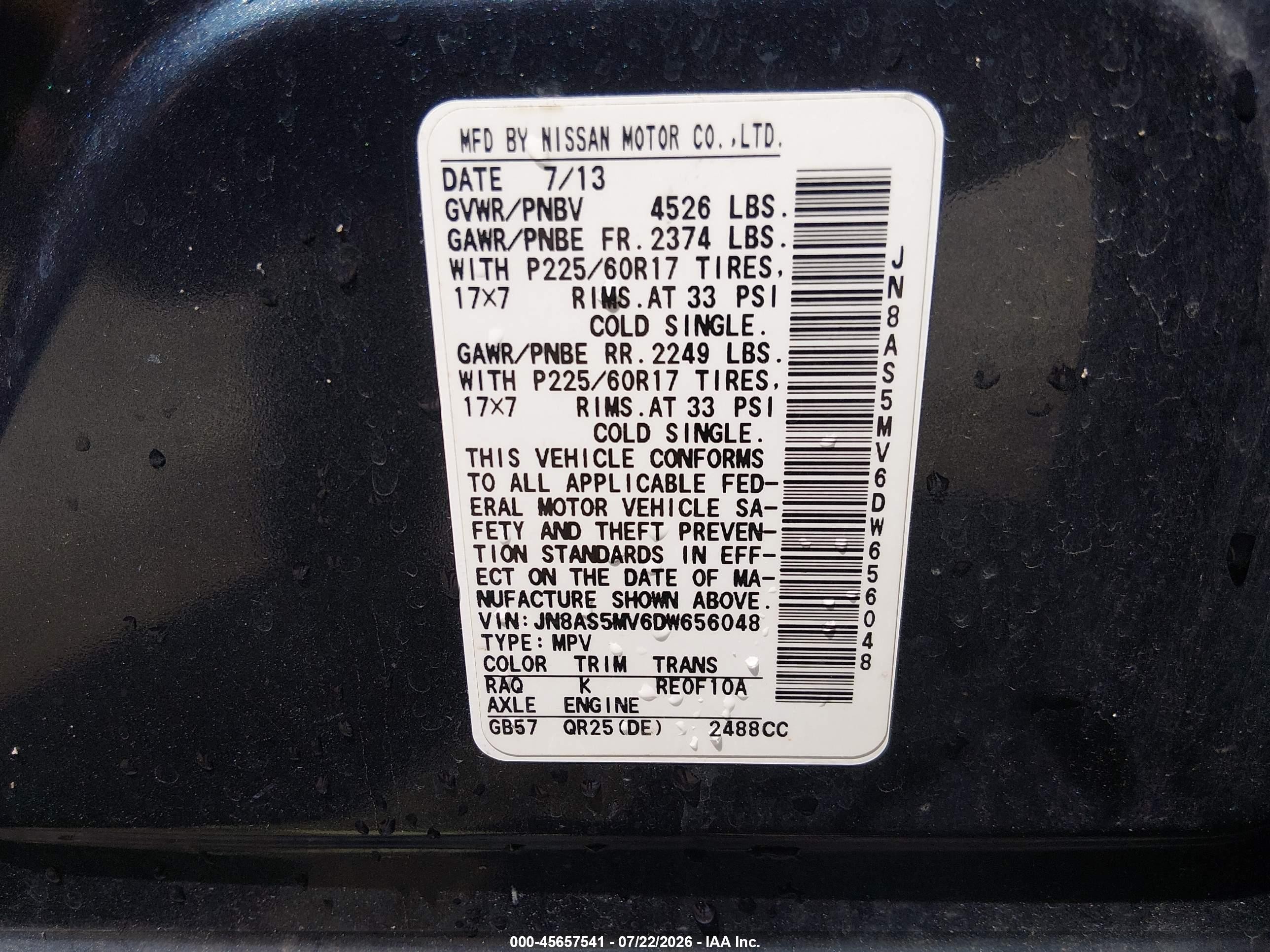 2013 Nissan Rogue Sv Blue vin: JN8AS5MV6DW656048