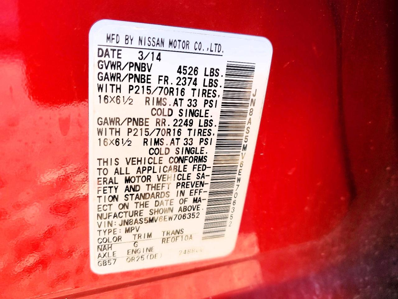2014 Nissan Rogue Select S Red vin: JN8AS5MV6EW706352