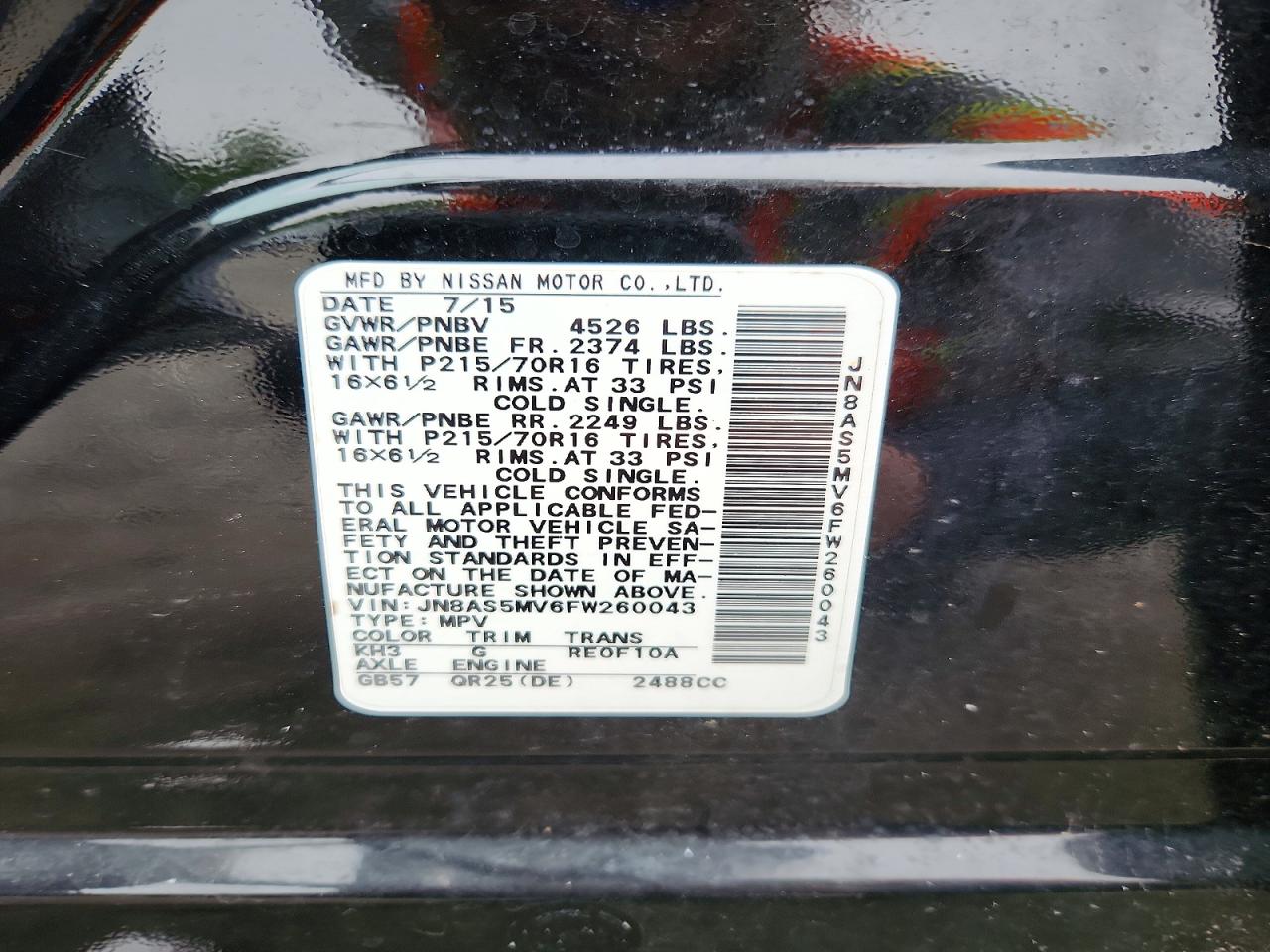 2015 Nissan Rogue Select S Black vin: JN8AS5MV6FW260043