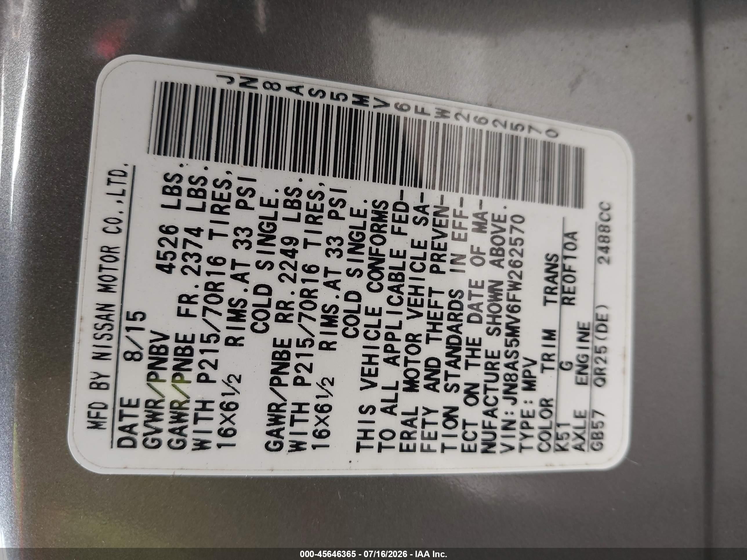 2015 Nissan Rogue Select S Gray vin: JN8AS5MV6FW262570
