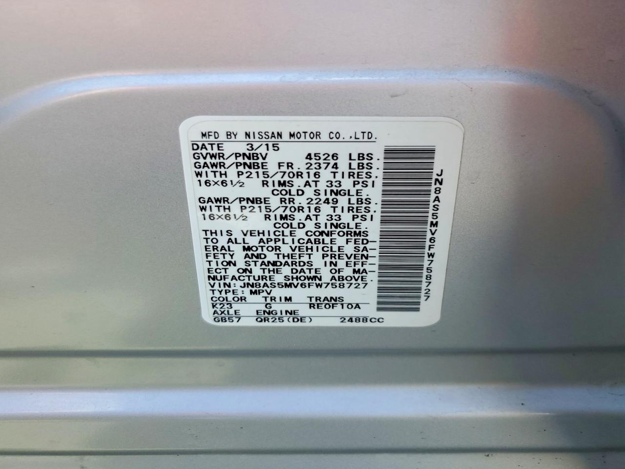 2015 Nissan Rogue Select S Silver vin: JN8AS5MV6FW758727