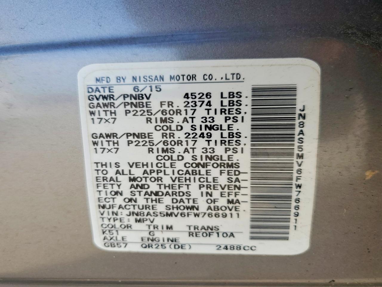 2015 Nissan Rogue Select S Gray vin: JN8AS5MV6FW766911