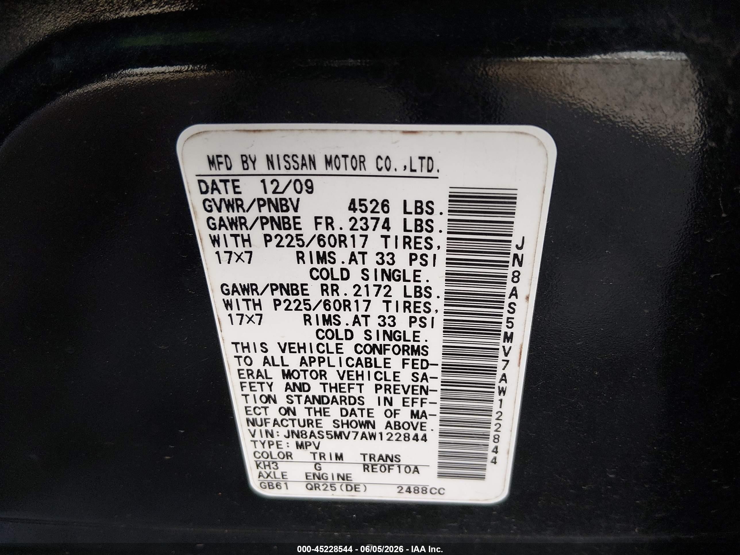 2010 Nissan Rogue Sl Black vin: JN8AS5MV7AW122844