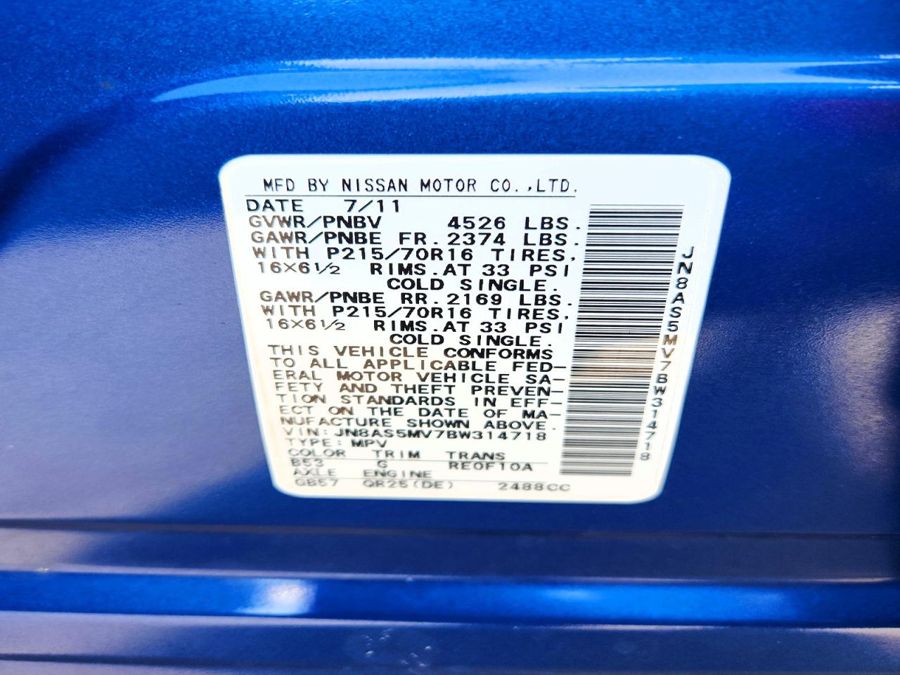 2011 Nissan Rogue S Blue vin: JN8AS5MV7BW314718