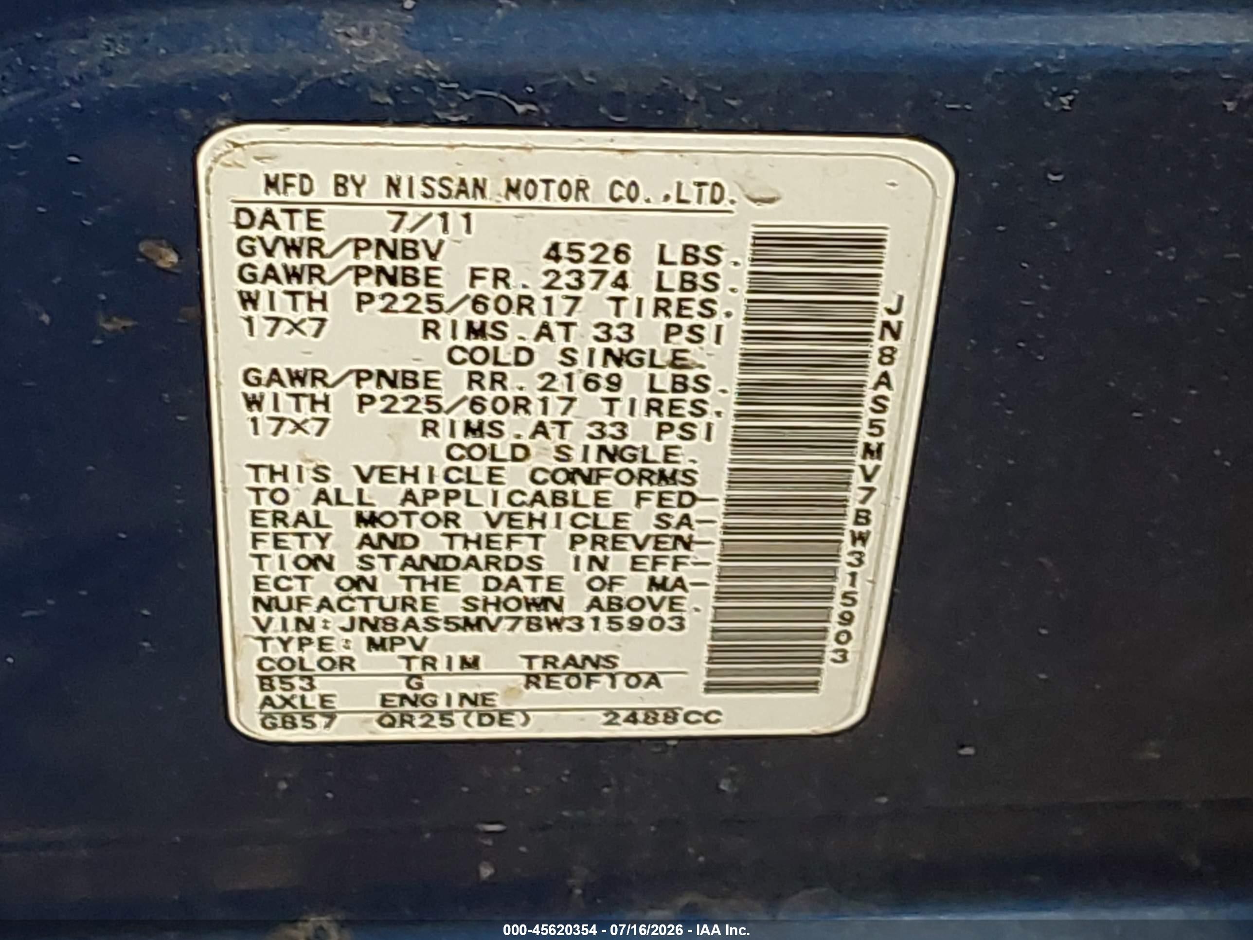 2011 Nissan Rogue Sv Blue vin: JN8AS5MV7BW315903