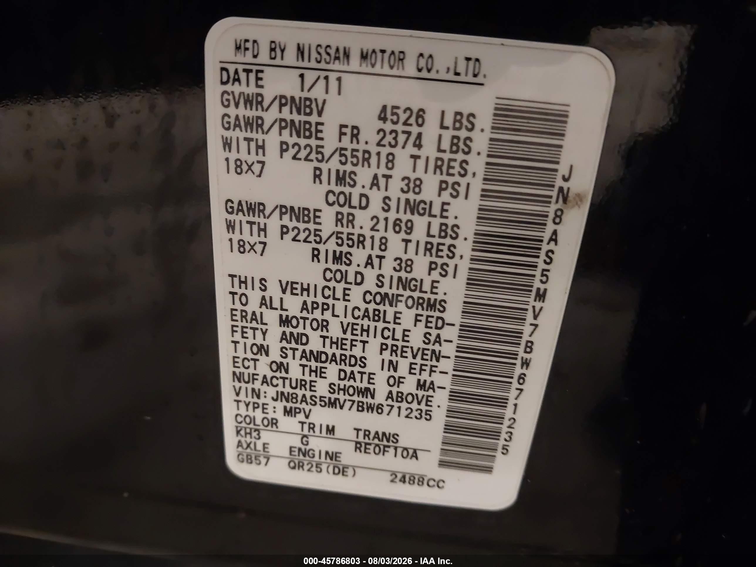 2011 Nissan Rogue Sv Black vin: JN8AS5MV7BW671235