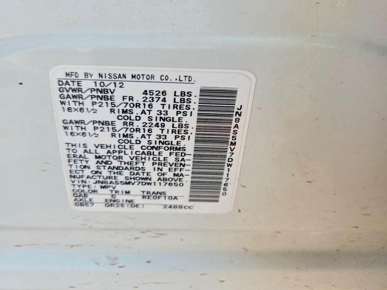 2013 Nissan Rogue S White vin: JN8AS5MV7DW117650