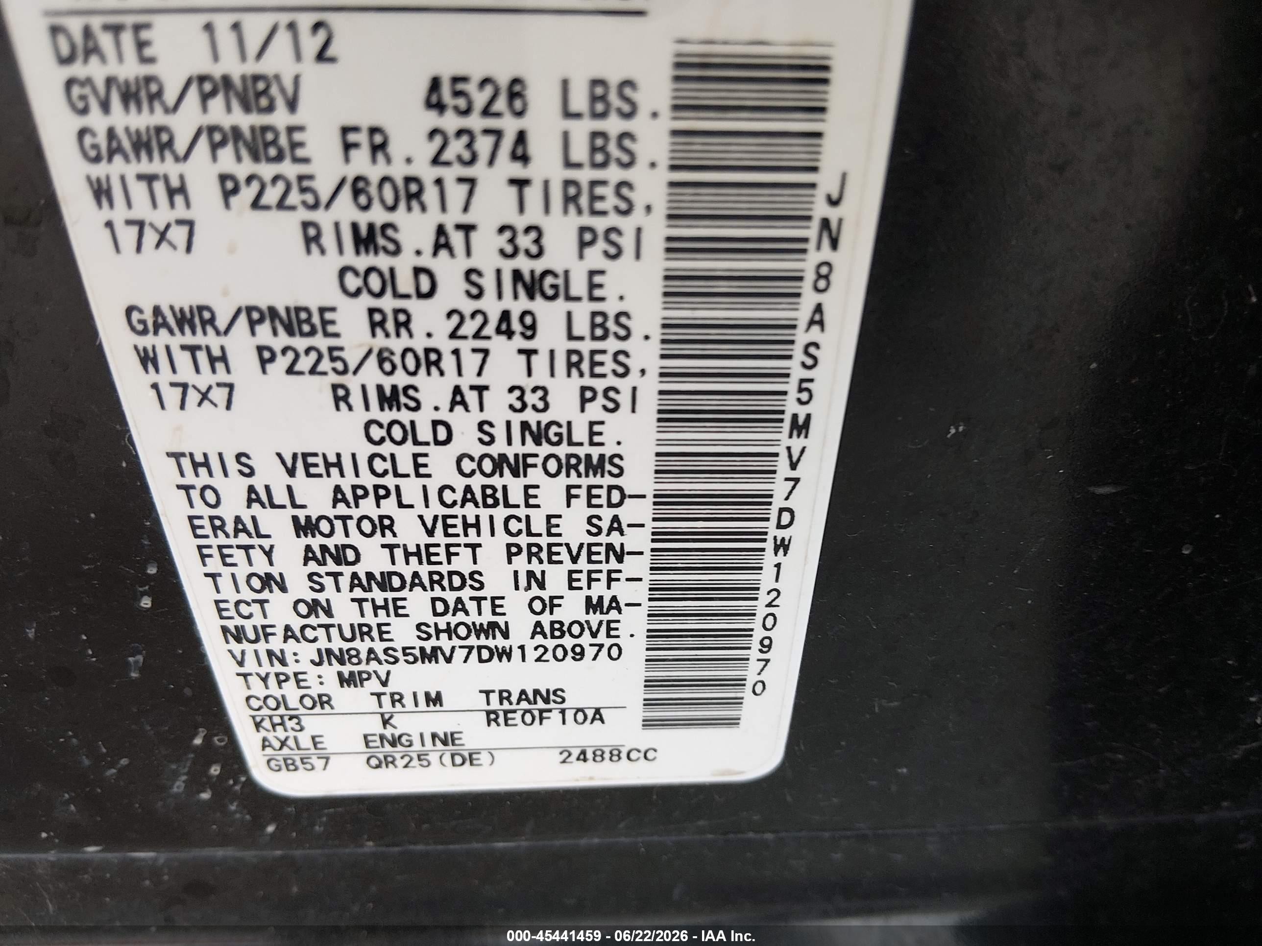 2013 Nissan Rogue Sv Black vin: JN8AS5MV7DW120970