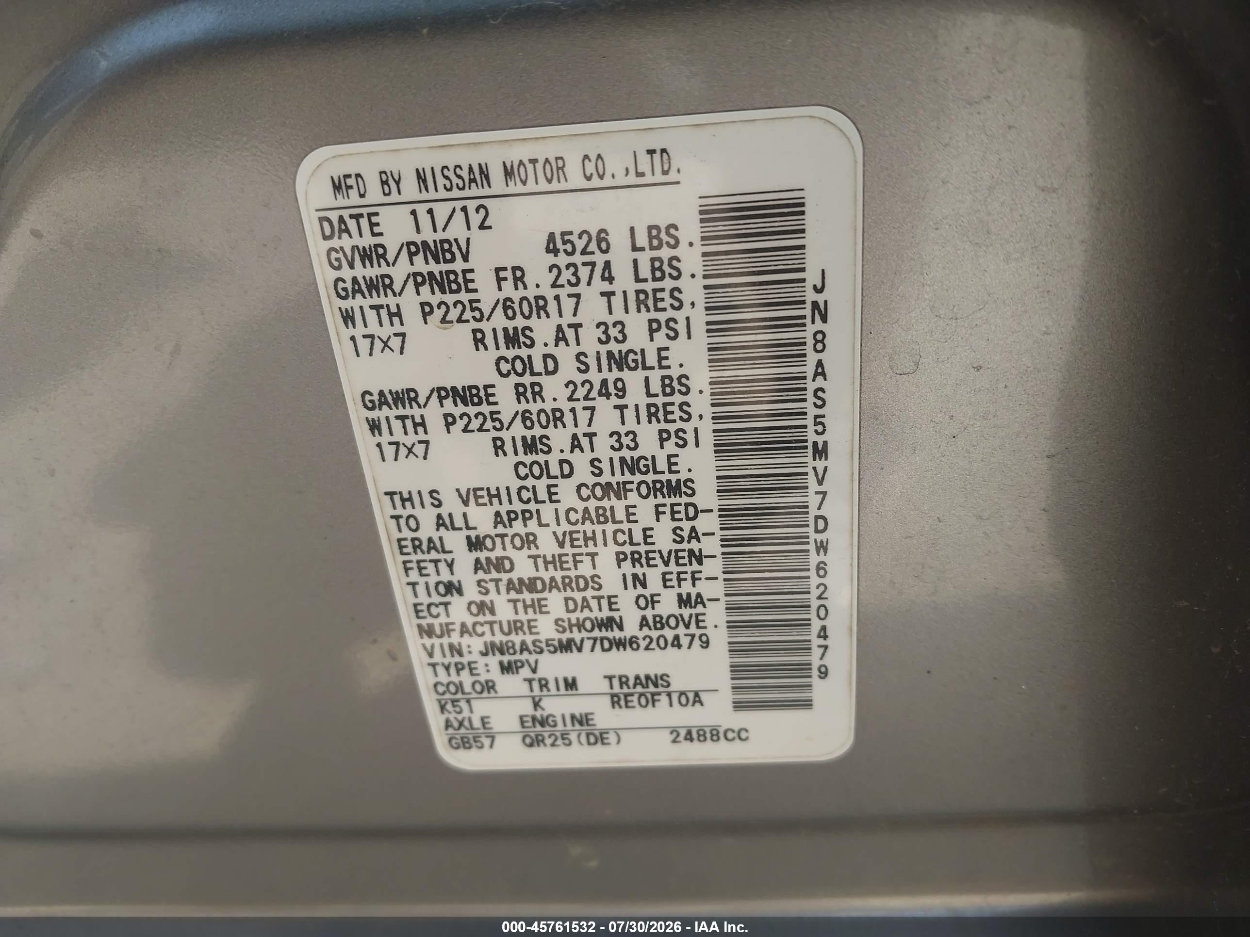 2013 Nissan Rogue Sv Gray vin: JN8AS5MV7DW620479