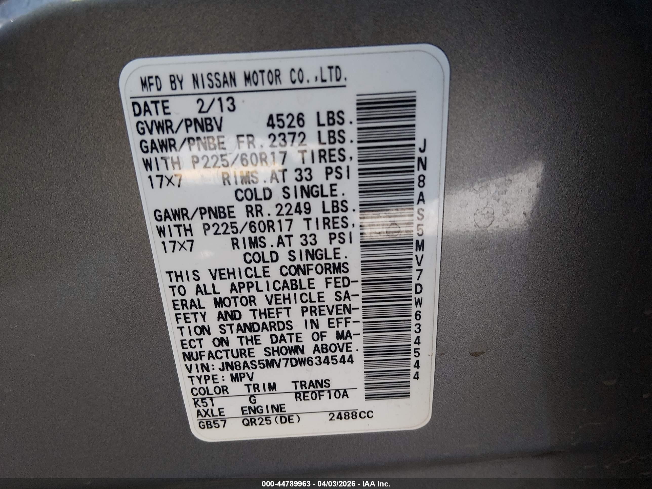 2013 Nissan Rogue Sv Серый vin: JN8AS5MV7DW634544