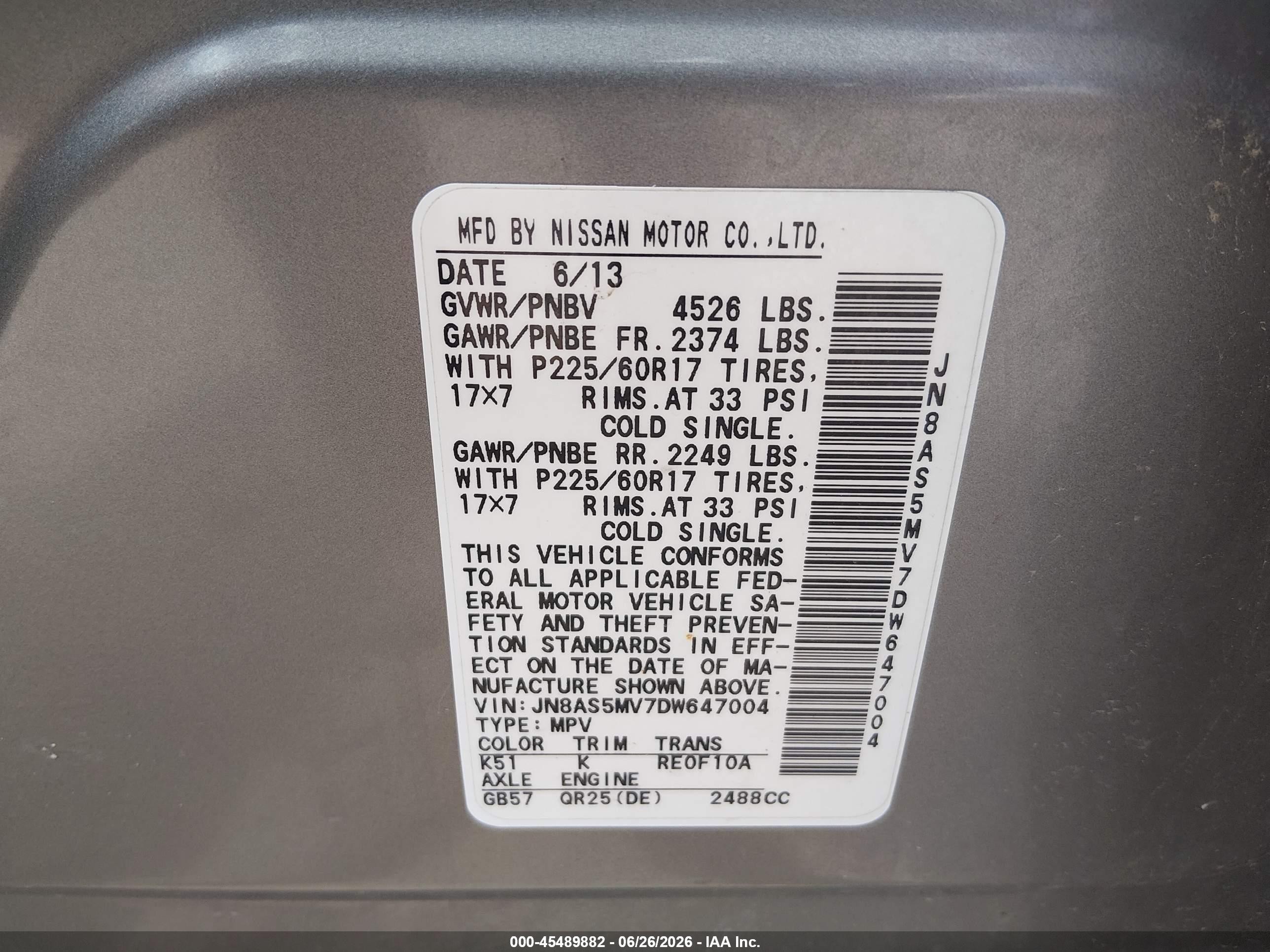 2013 Nissan Rogue Sv Gray vin: JN8AS5MV7DW647004