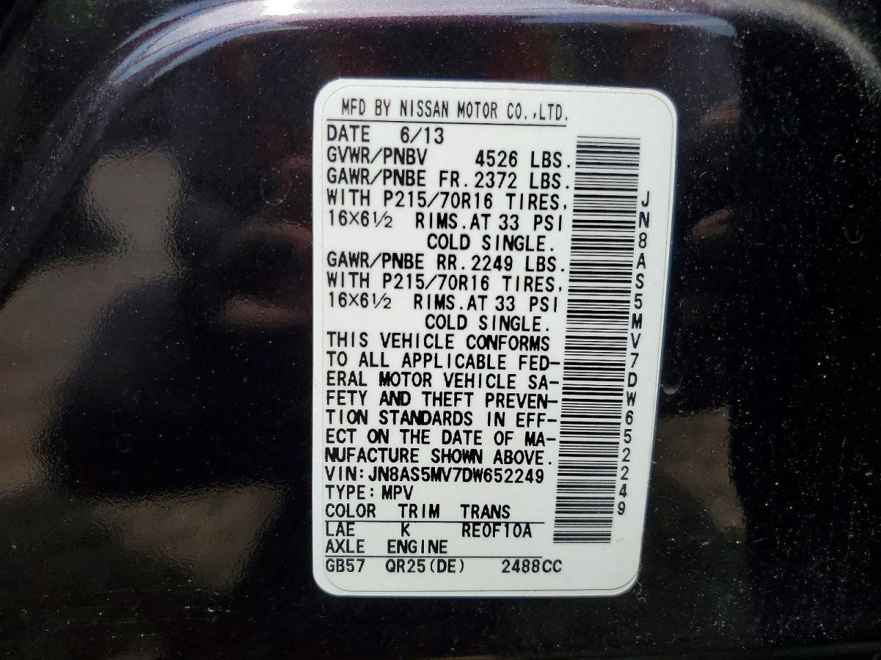 2013 Nissan Rogue S Purple vin: JN8AS5MV7DW652249