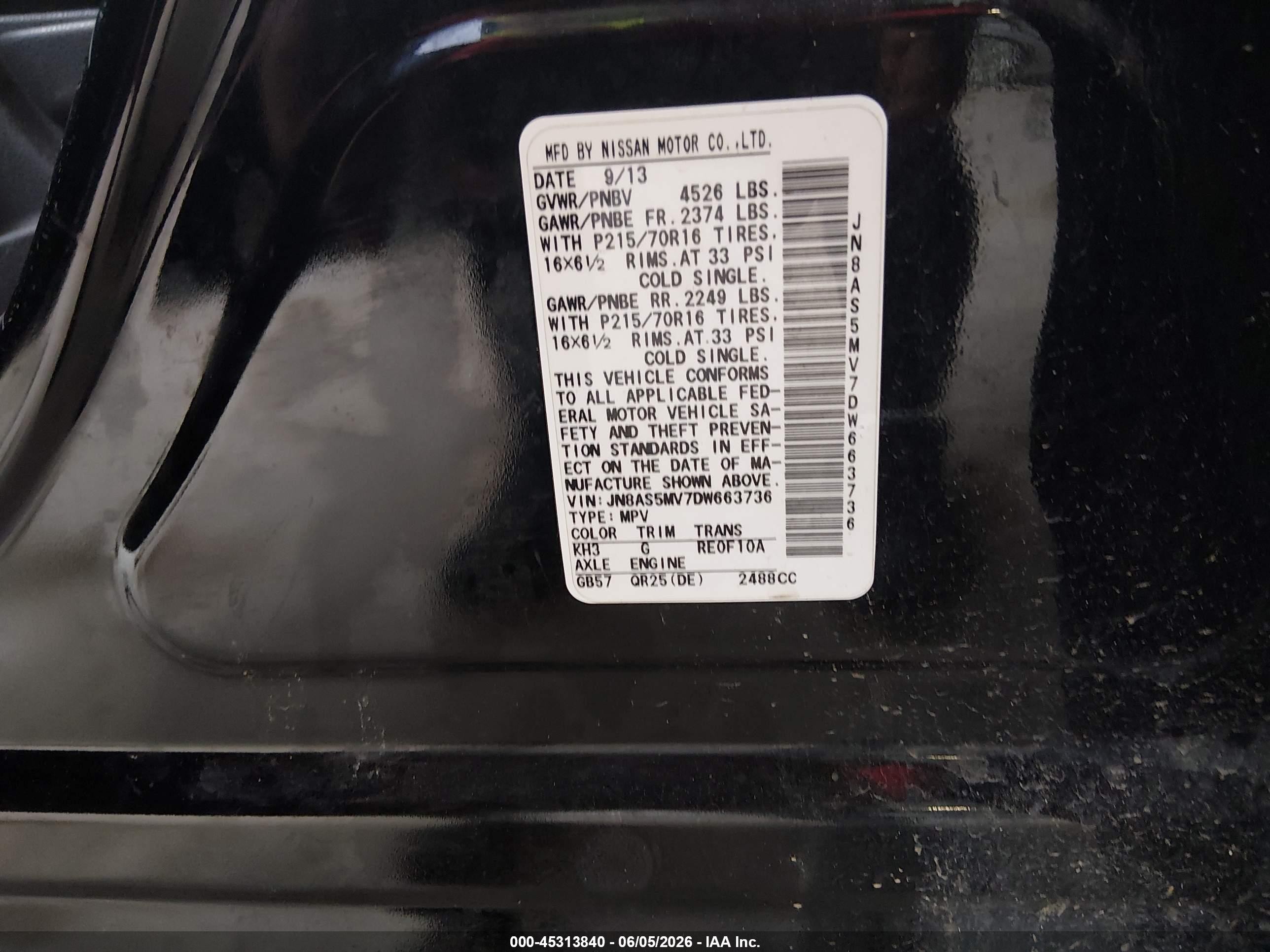 2013 Nissan Rogue S Black vin: JN8AS5MV7DW663736