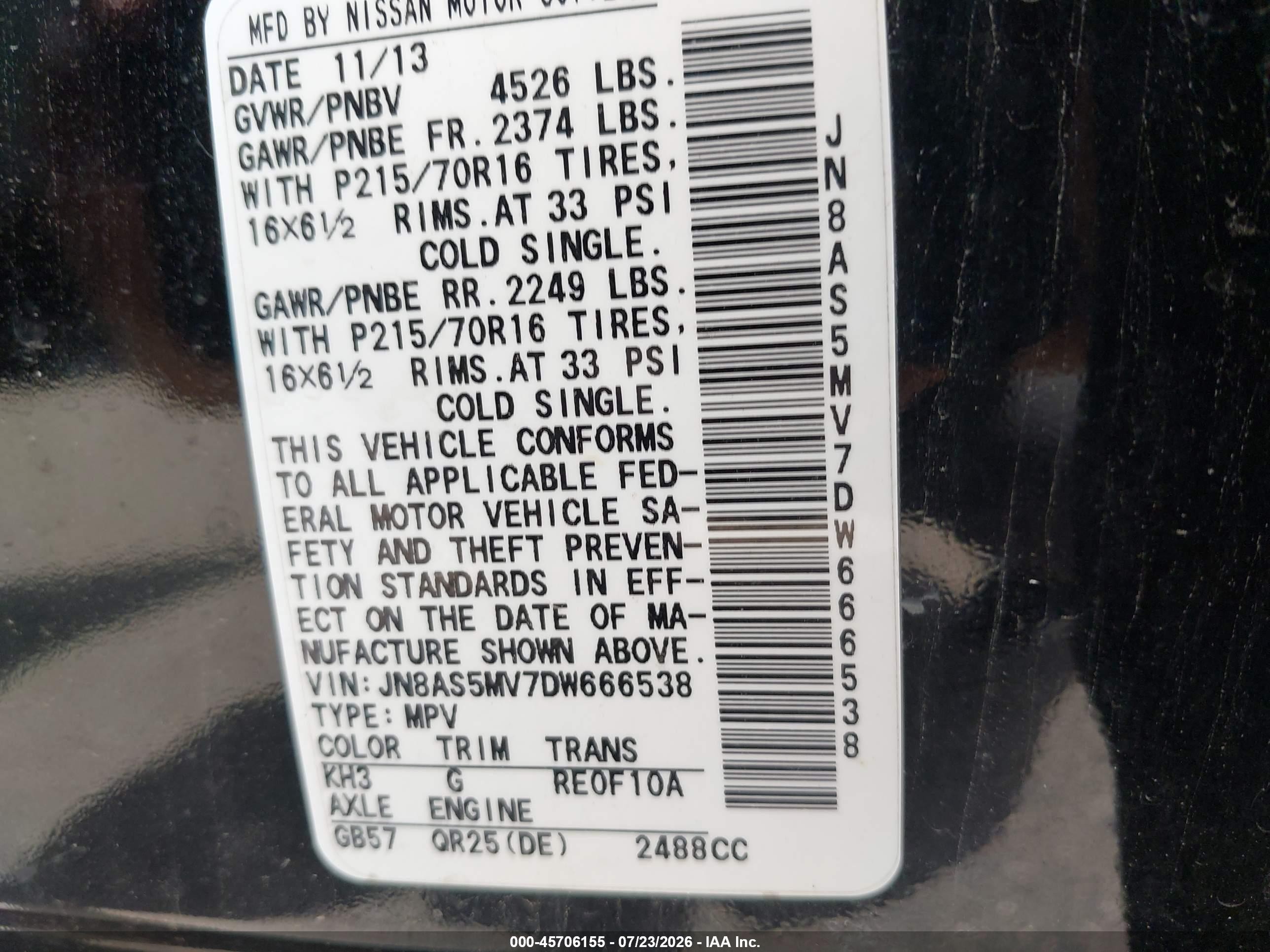 2013 Nissan Rogue S Black vin: JN8AS5MV7DW666538