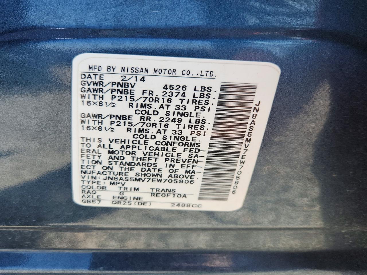 2014 Nissan Rogue Select S Blue vin: JN8AS5MV7EW705906