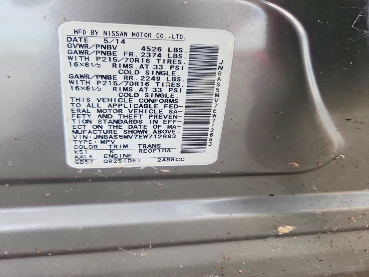 2014 Nissan Rogue Select S Silver vin: JN8AS5MV7EW712693