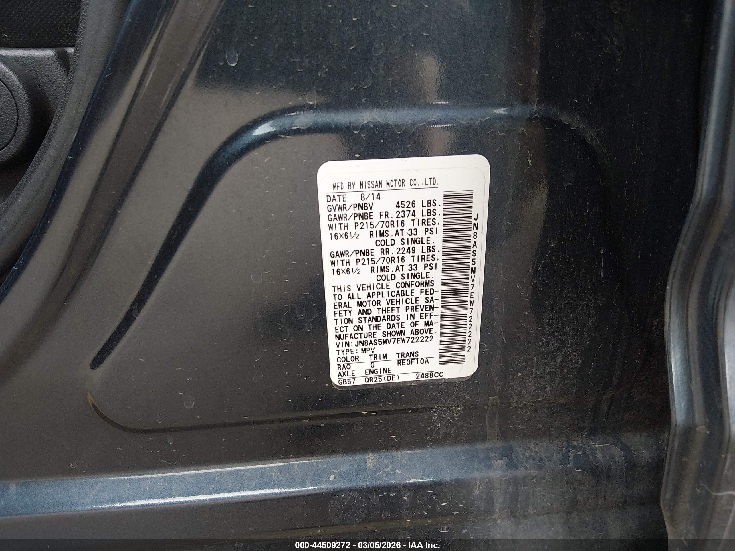 2014 Nissan Rogue Select S Blue vin: JN8AS5MV7EW722222