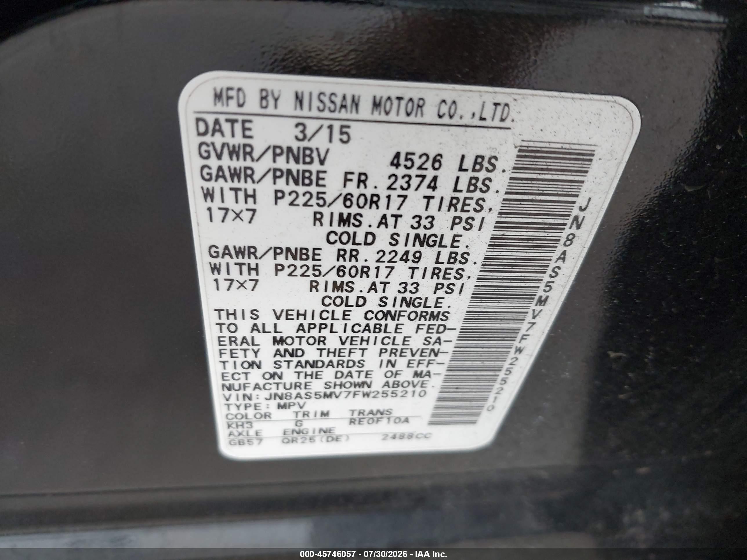 2015 Nissan Rogue Select S Black vin: JN8AS5MV7FW255210