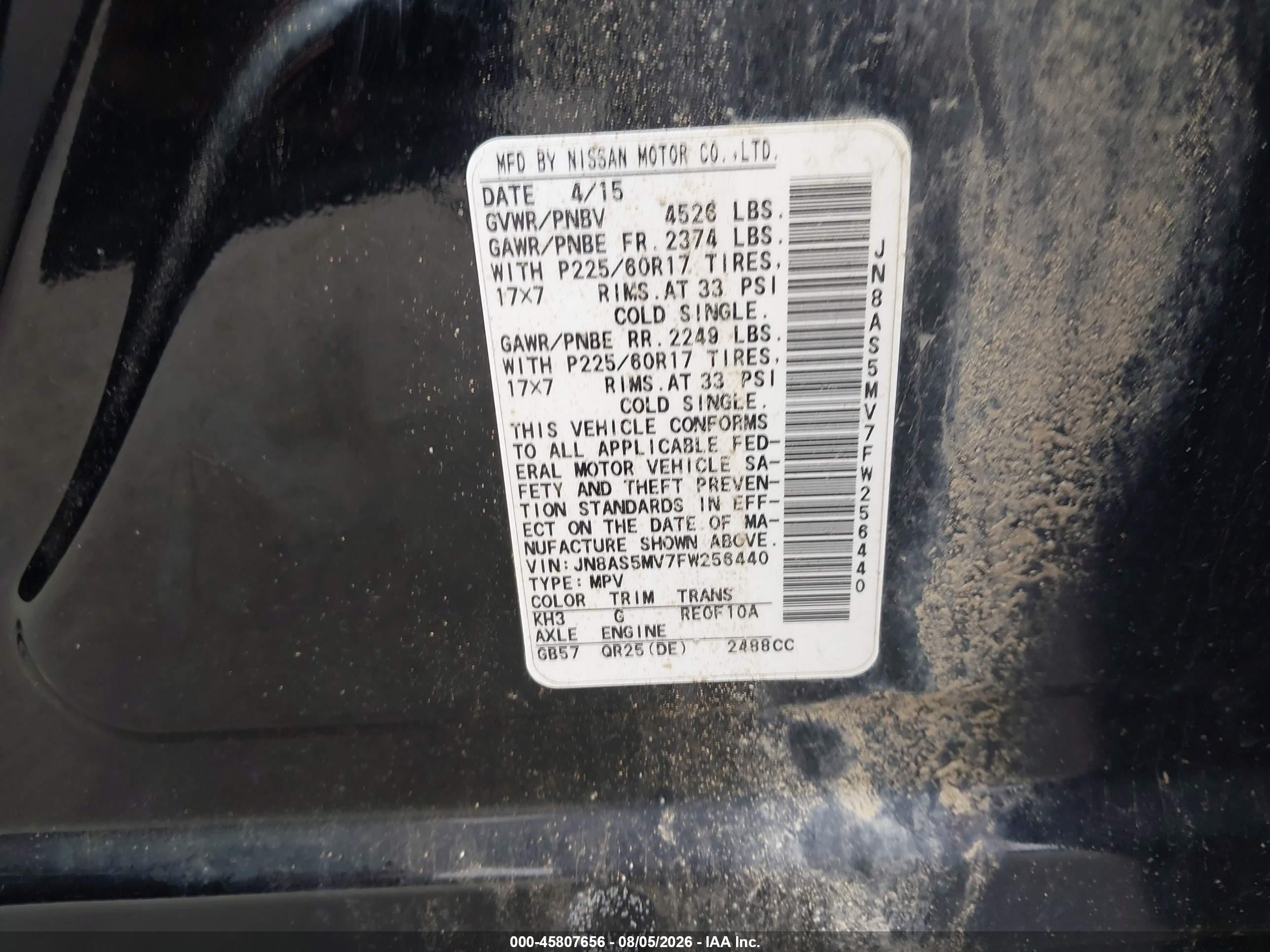 2015 Nissan Rogue Select S Black vin: JN8AS5MV7FW256440