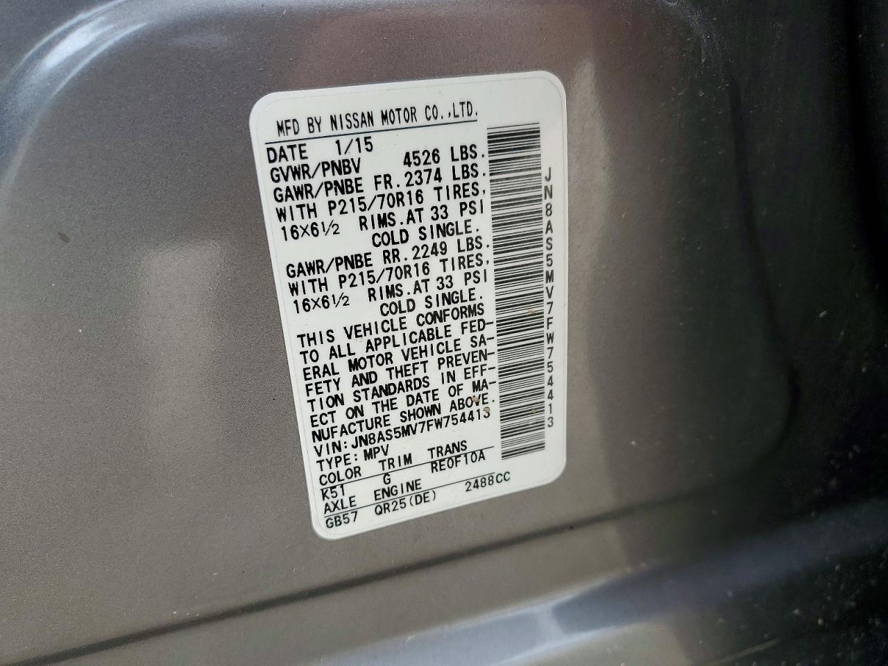 2015 Nissan Rogue Select S Gray vin: JN8AS5MV7FW754413