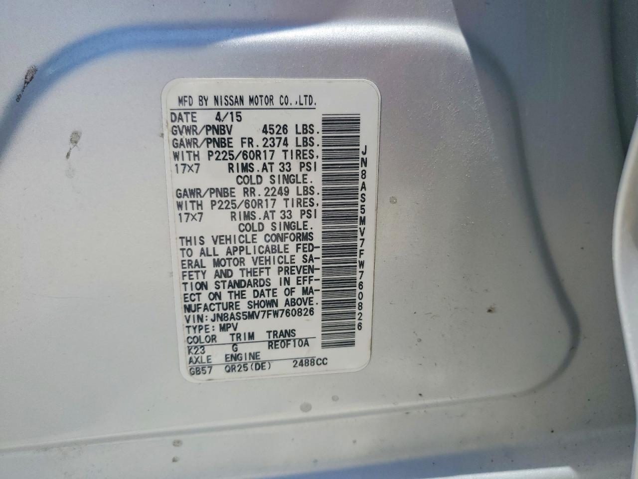 2015 Nissan Rogue Select S Silver vin: JN8AS5MV7FW760826