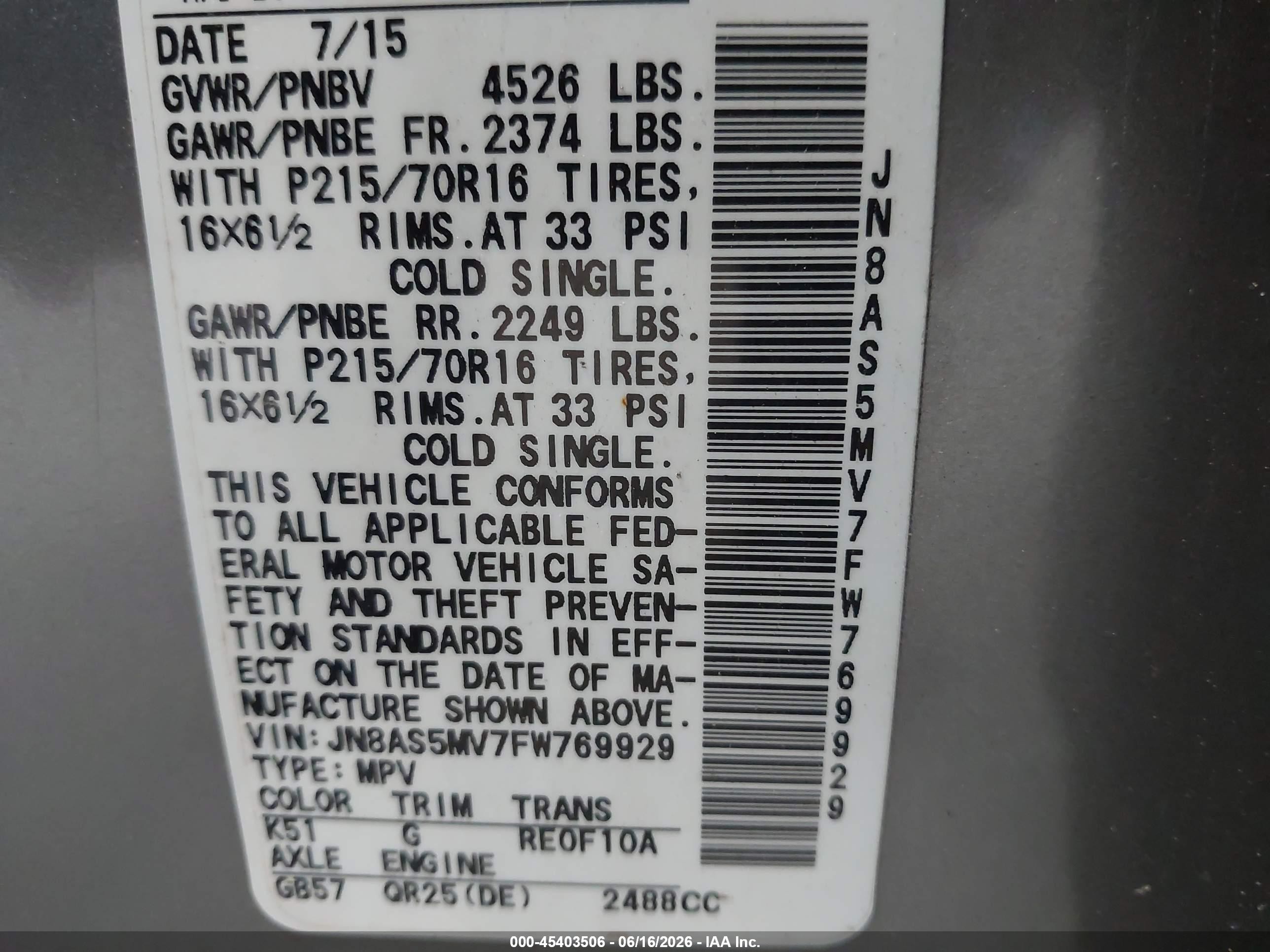 2015 Nissan Rogue Select S Gray vin: JN8AS5MV7FW769929