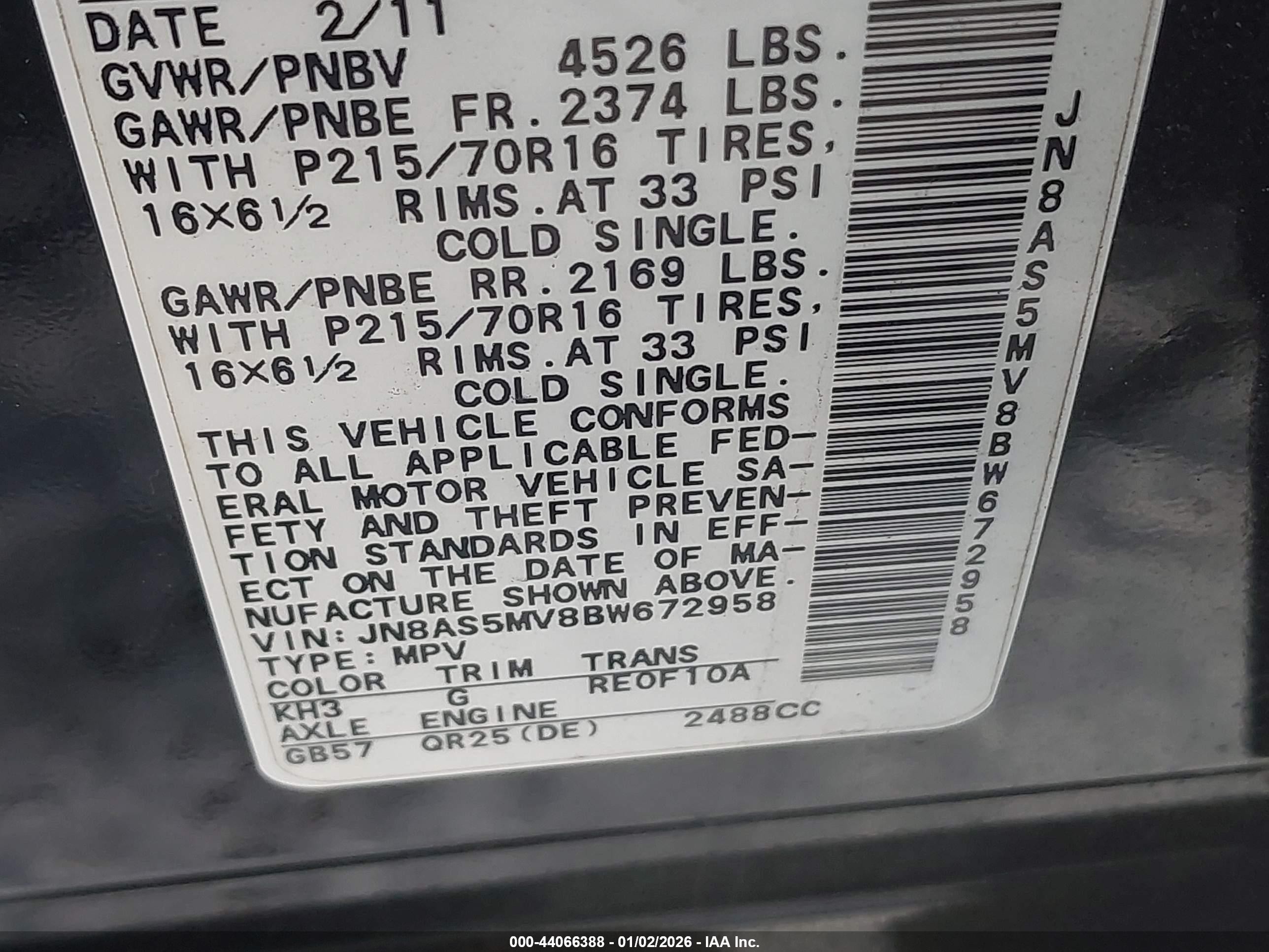 2011 Nissan Rogue S Black vin: JN8AS5MV8BW672958