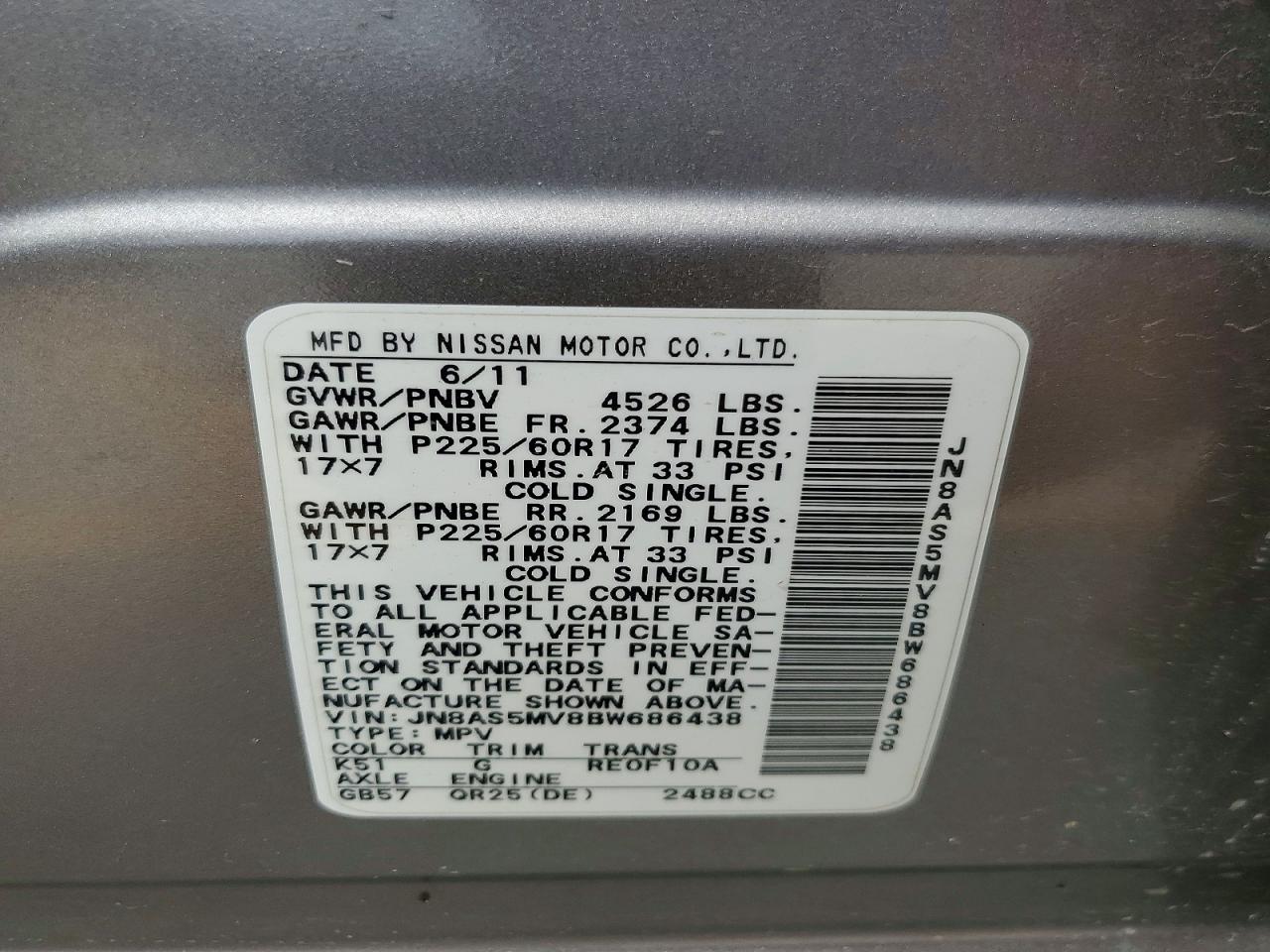 2011 Nissan Rogue S Silver vin: JN8AS5MV8BW686438