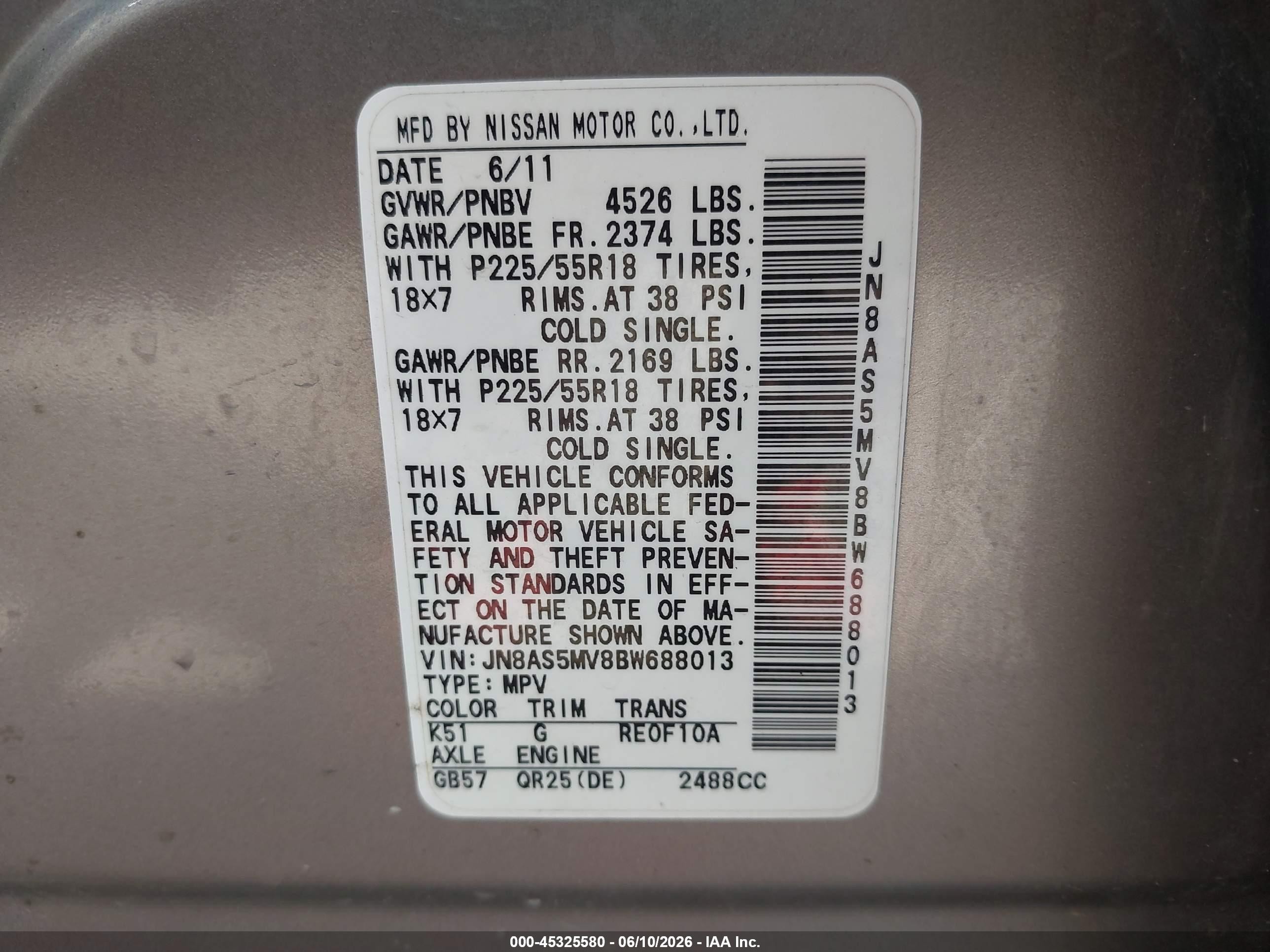 2011 Nissan Rogue Sv Gray vin: JN8AS5MV8BW688013
