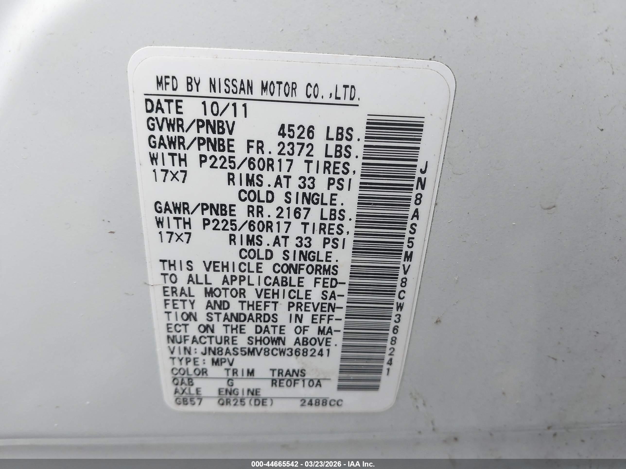 2012 Nissan Rogue Sv White vin: JN8AS5MV8CW368241