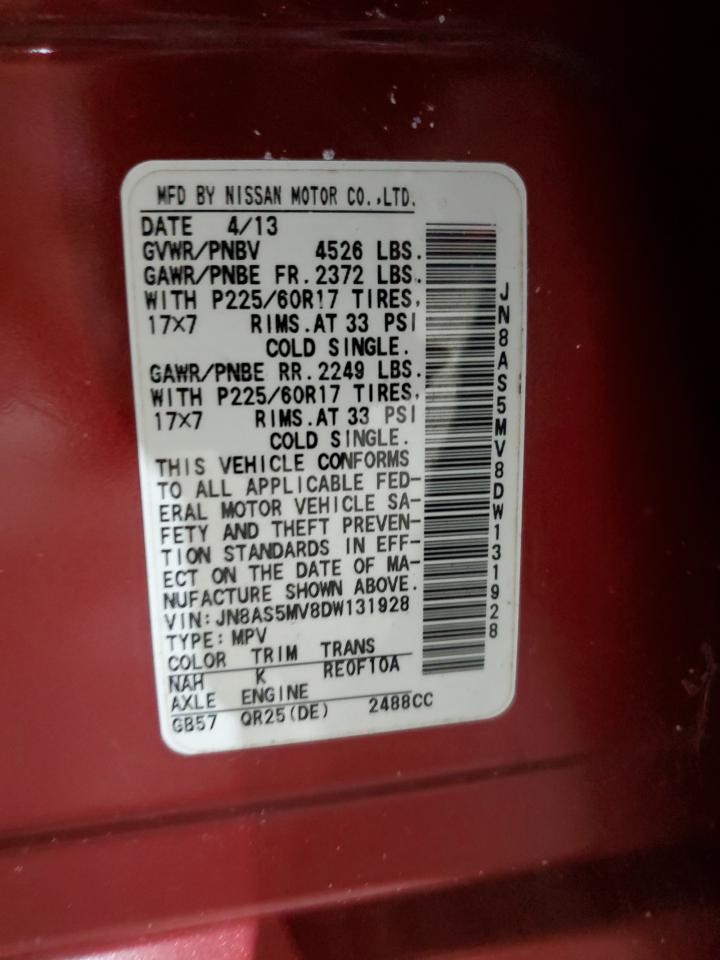 2013 Nissan Rogue S Red vin: JN8AS5MV8DW131928