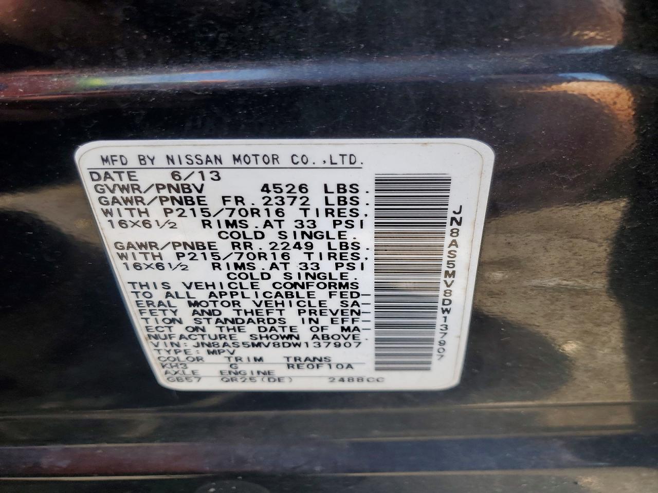 2013 Nissan Rogue S Black vin: JN8AS5MV8DW137907