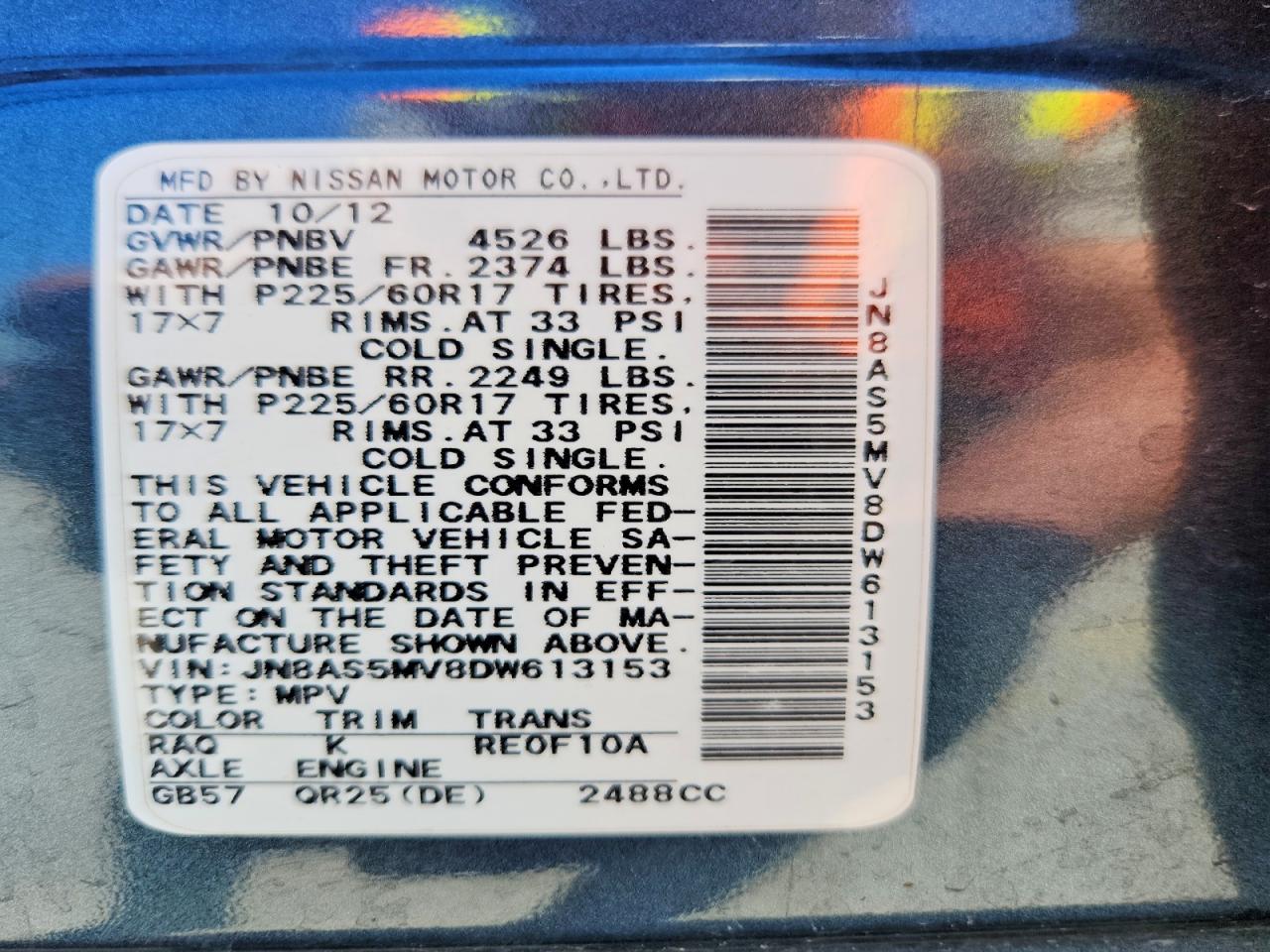 2013 Nissan Rogue S/sv Blue vin: JN8AS5MV8DW613153