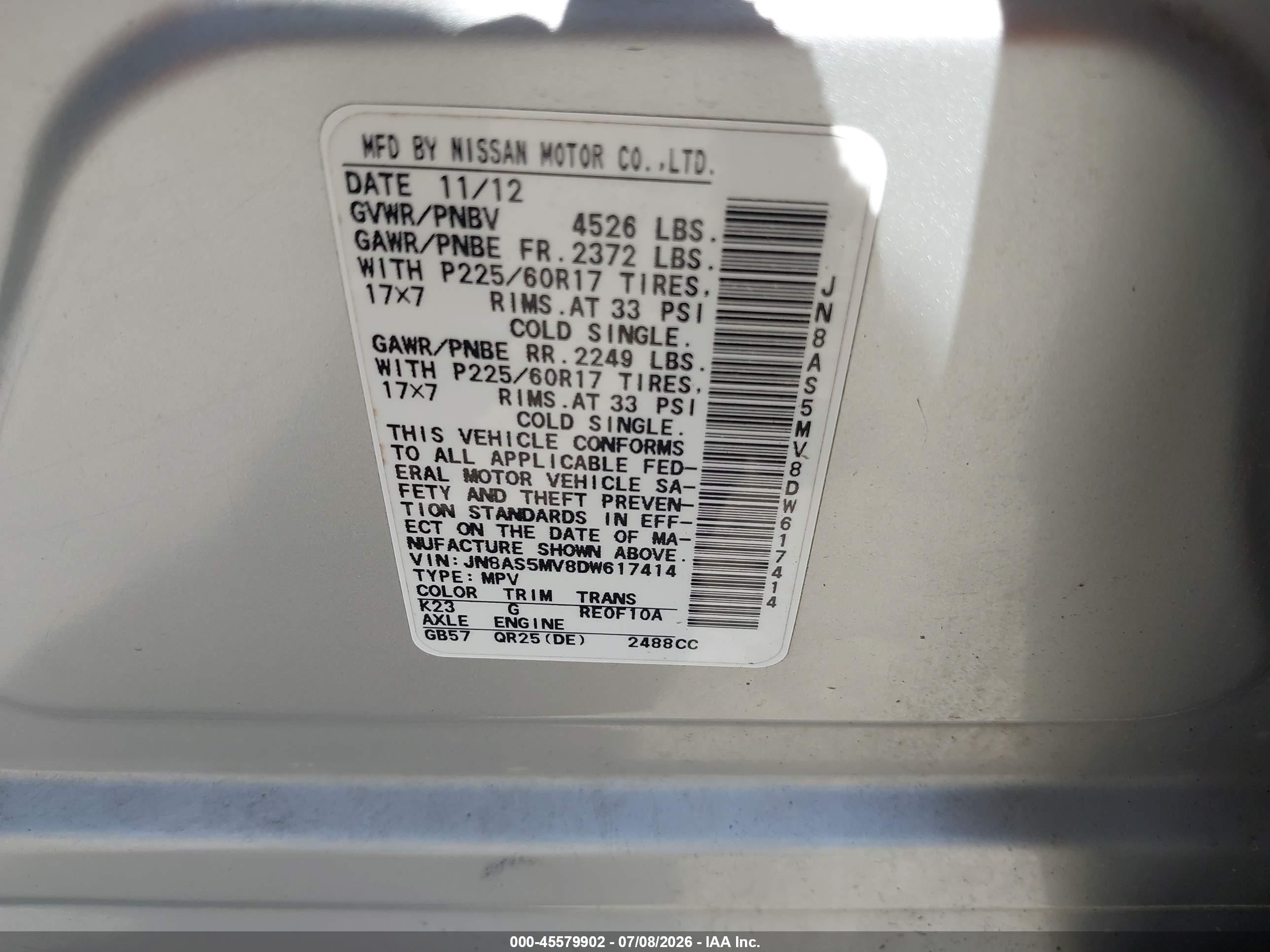 2013 Nissan Rogue Sv Silver vin: JN8AS5MV8DW617414