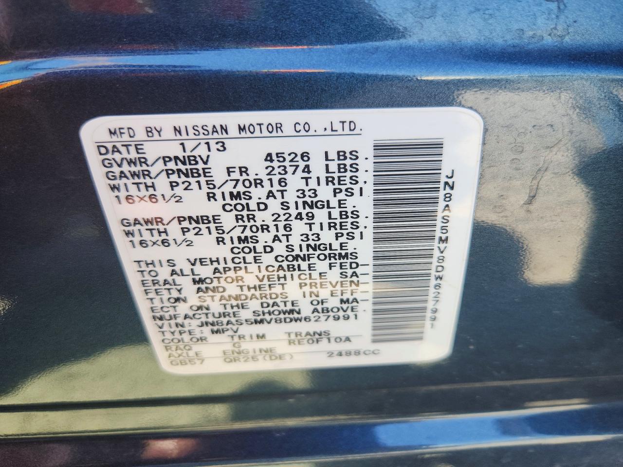 2013 Nissan Rogue S Blue vin: JN8AS5MV8DW627991