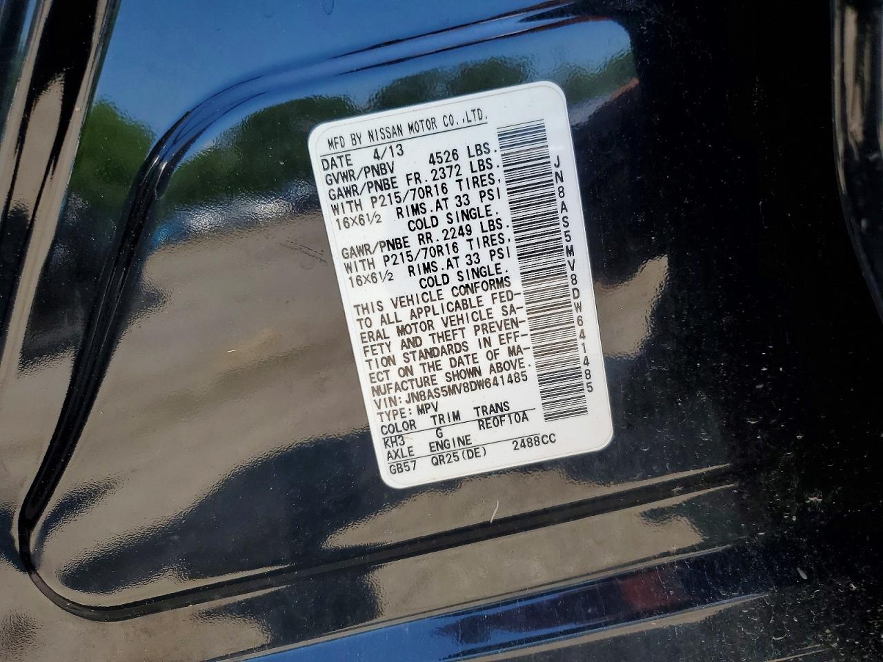 2013 Nissan Rogue S Black vin: JN8AS5MV8DW641485