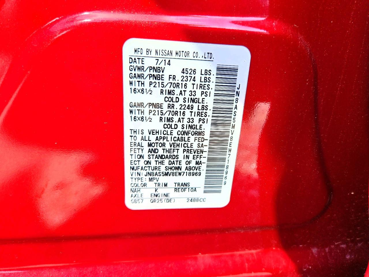 2014 Nissan Rogue Select S Red vin: JN8AS5MV8EW718969